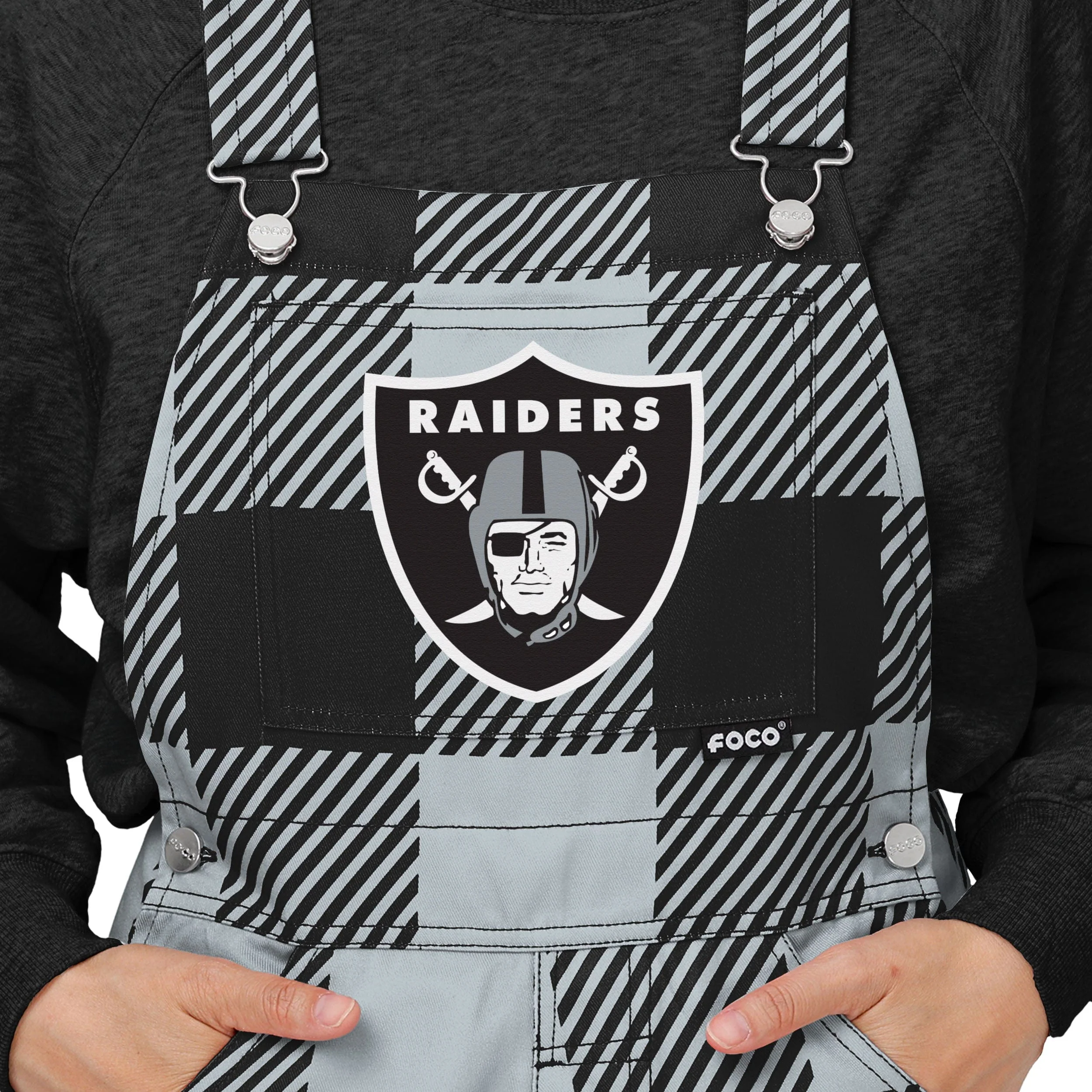 Las Vegas Raiders NFL Womens Plaid Bib Overalls - Image 4