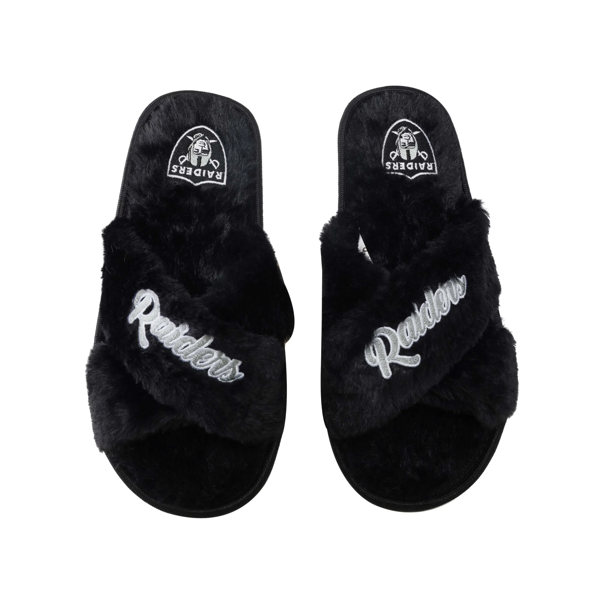Las Vegas Raiders NFL Womens Script Wordmark Fur Cross Slide - Image 2