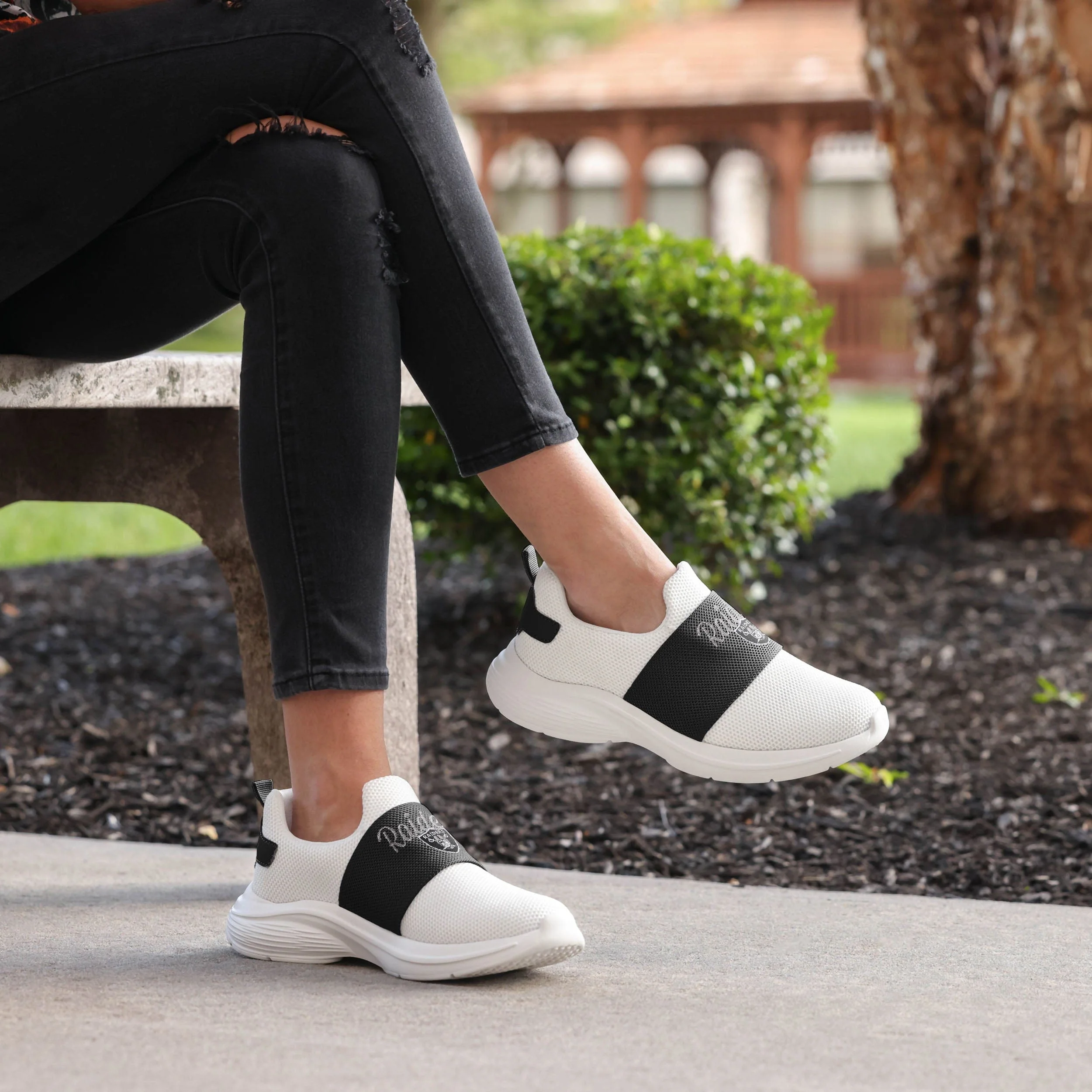 Las Vegas Raiders NFL Womens Script Wordmark White Slip On Sneakers - Image 3