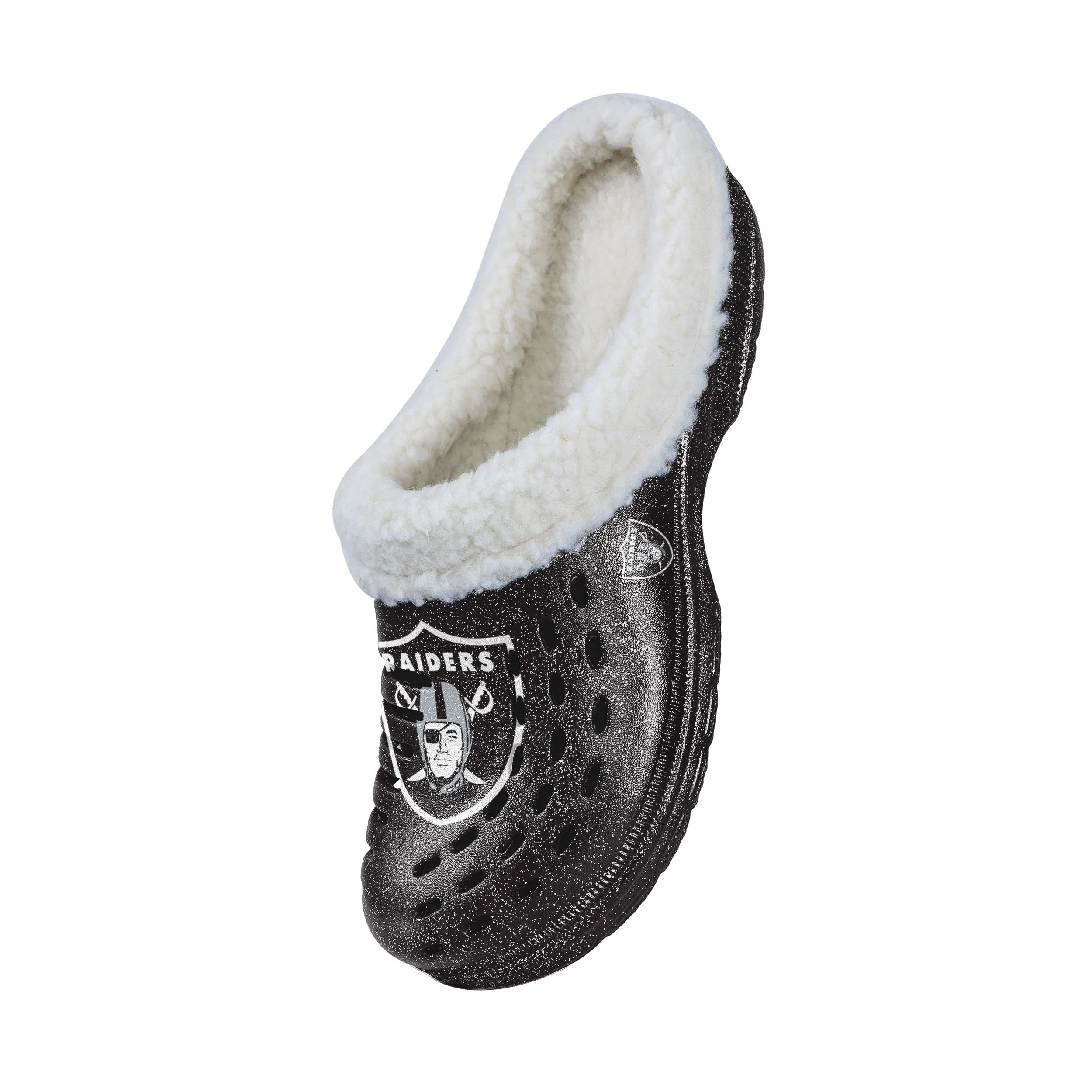 Las Vegas Raiders NFL Womens Sherpa Lined Glitter Clog - Image 3