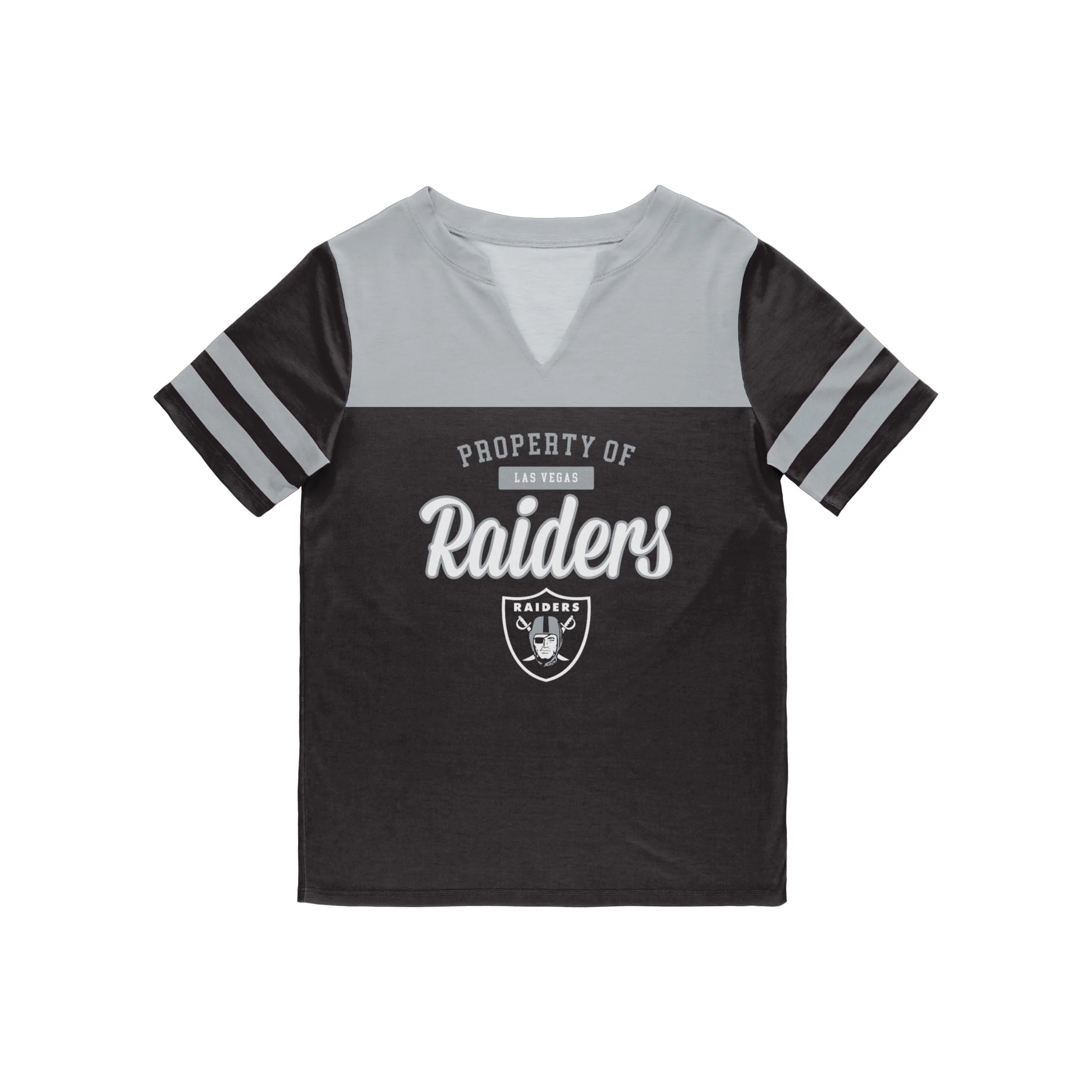 Las Vegas Raiders NFL Womens Team Stripe Property Of V-Neck T-Shirt - Image 3