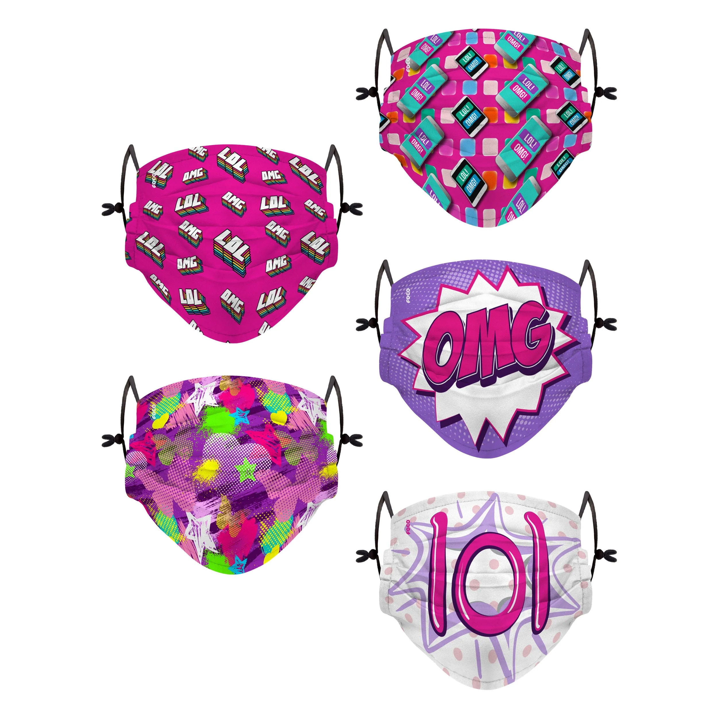 LOL OMG Pack Youth Adjustable 5 Pack Face Cover