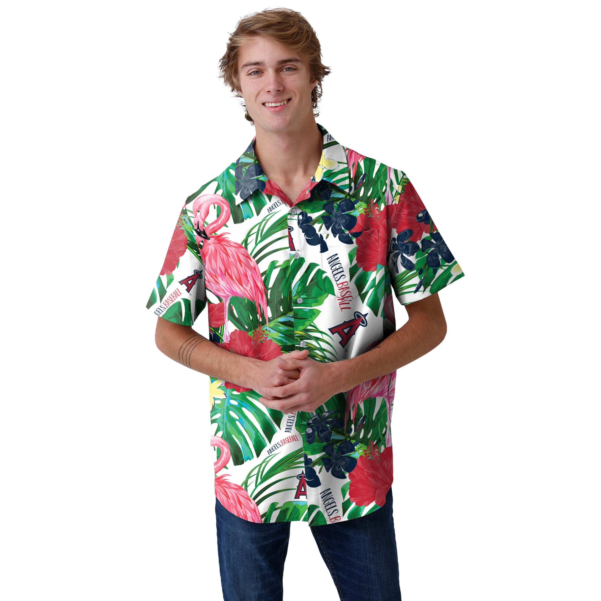 Los Angeles Angels MLB Mens Flamingo Button Up Shirt - Image 2