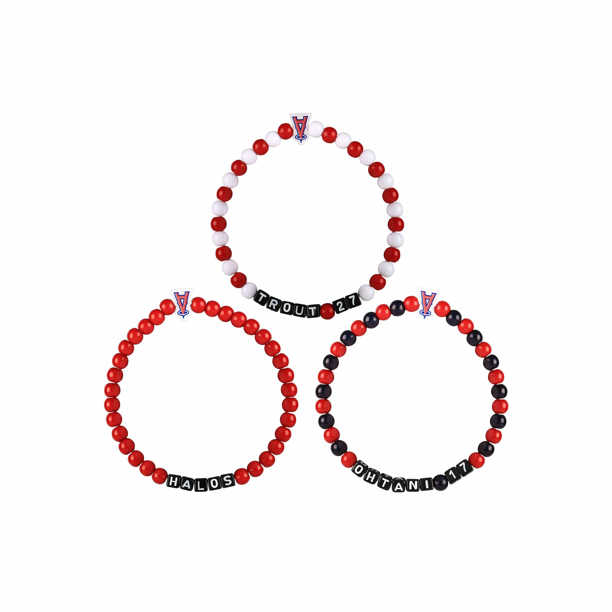 Los Angeles Angels MLB Shohei Ohtani & Mike Trout 3 Pack Player Beaded Friendship Bracelet - Image 3