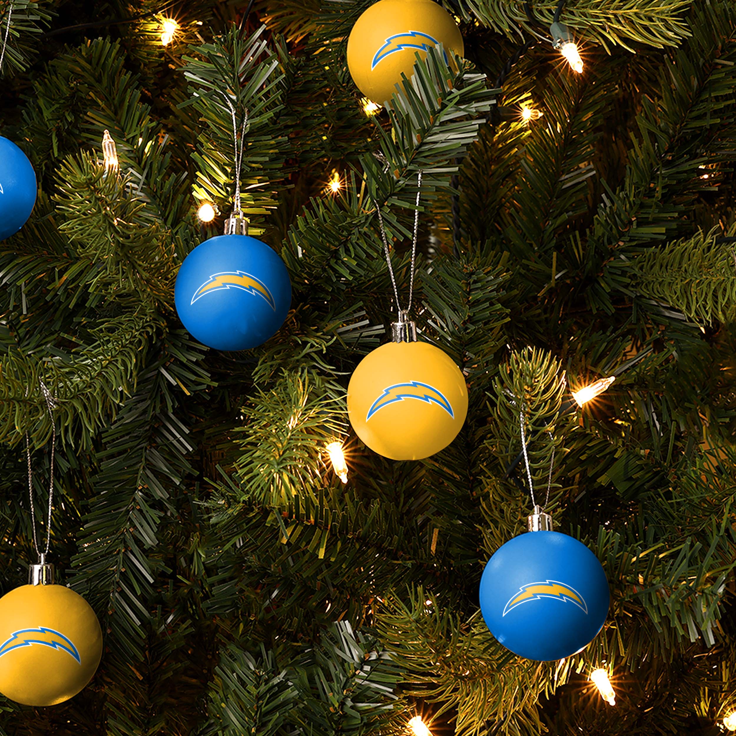 Los Angeles Chargers NFL 12 Pack Plastic Ball Ornament Set - Image 2