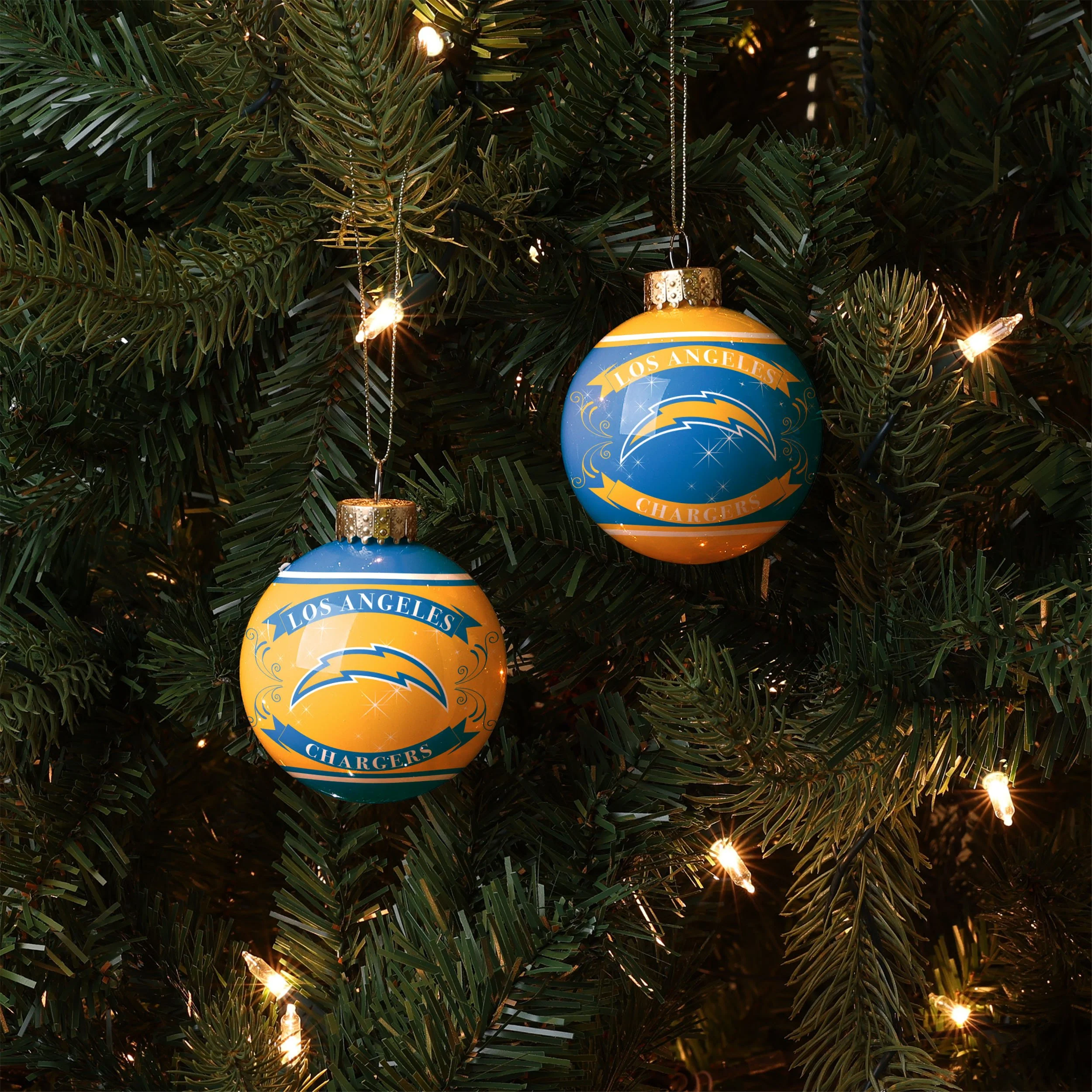 Los Angeles Chargers NFL 2 Pack Glass Ball Ornament Set - Image 2