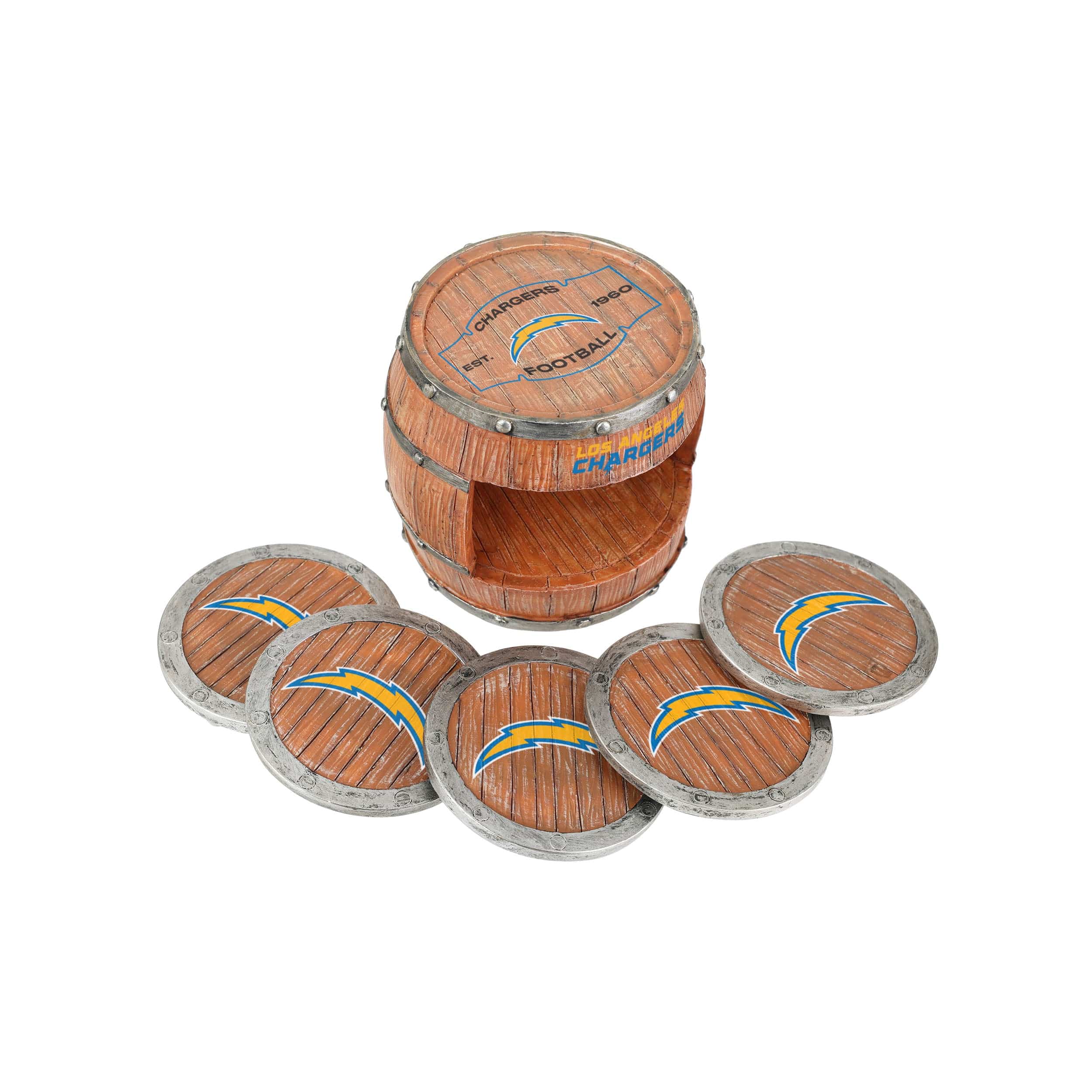Los Angeles Chargers NFL 5 Pack Barrel Coaster Set - Image 3