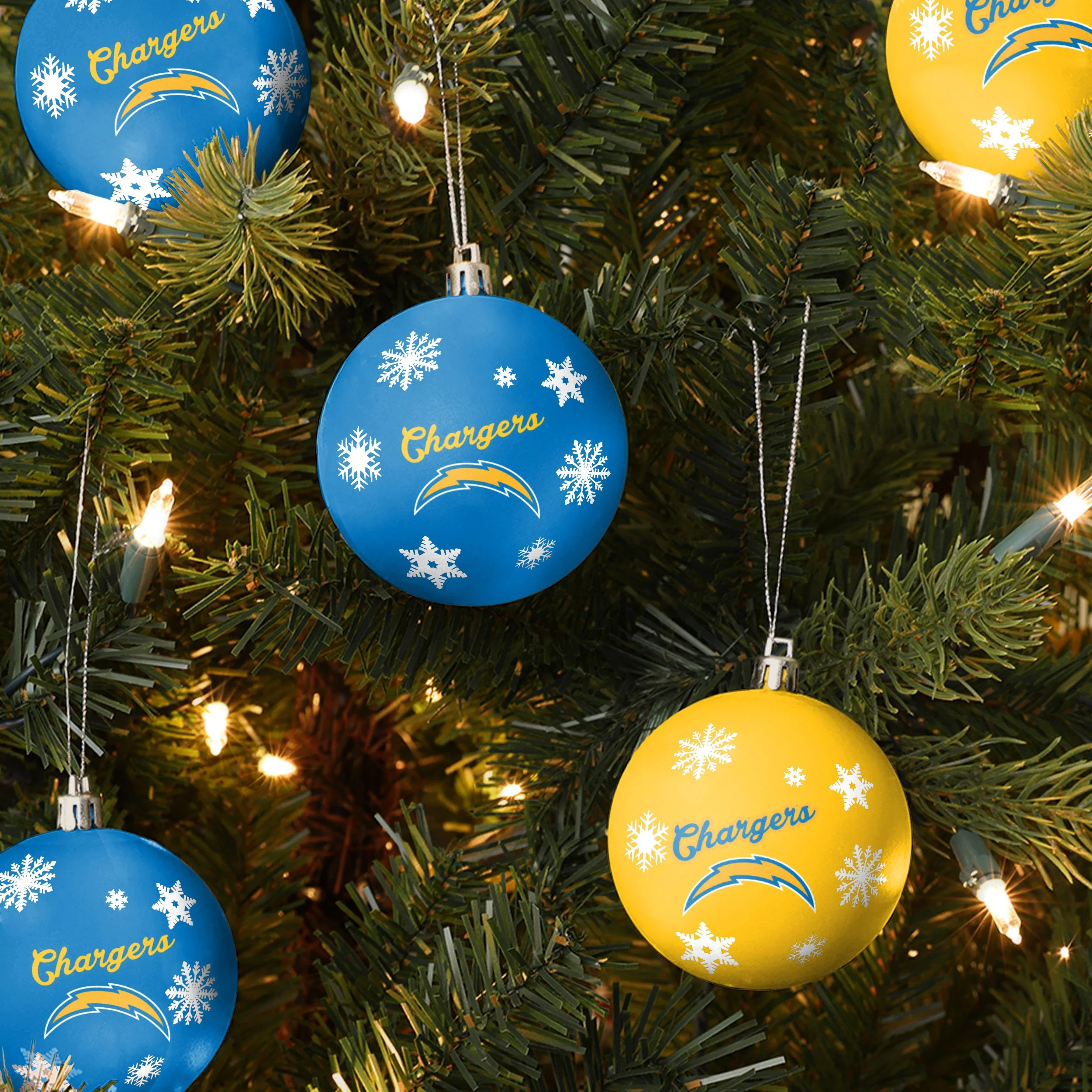 Los Angeles Chargers NFL 5 Pack Shatterproof Ball Ornament Set - Image 2