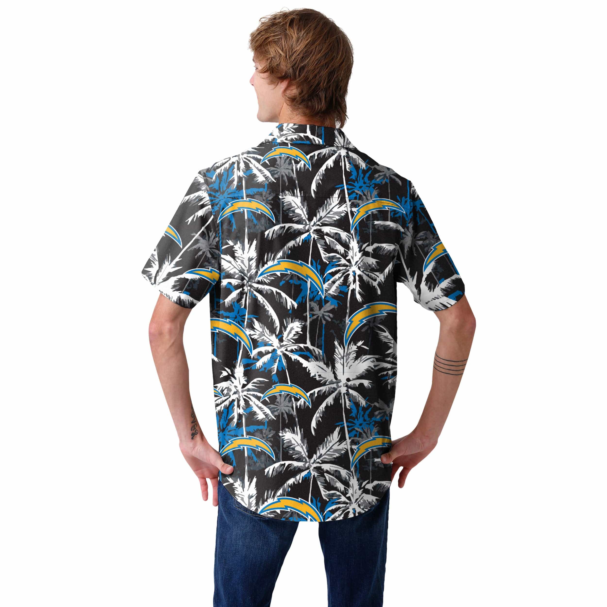 Los Angeles Chargers NFL Mens Black Floral Button Up Shirt - Image 3