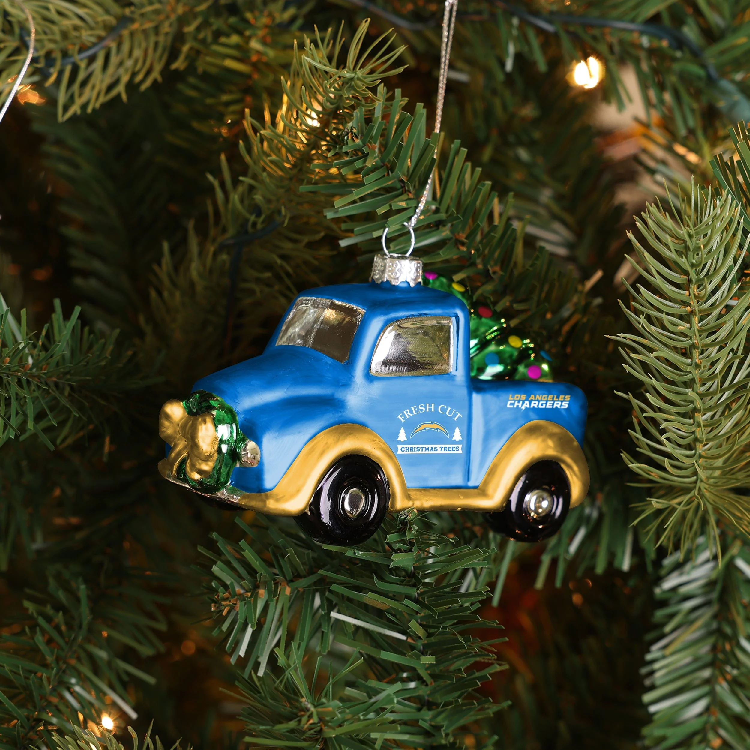 Los Angeles Chargers NFL Blown Glass Truck Ornament - Image 3