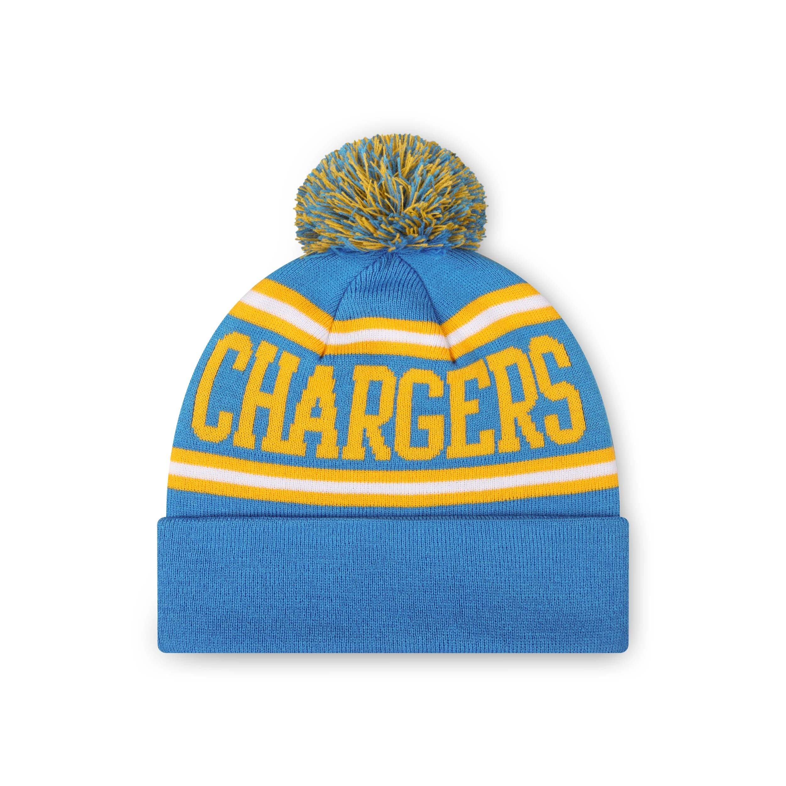 Los Angeles Chargers NFL Blue Raz Primary Logo Stripe Pom Beanie - Image 2
