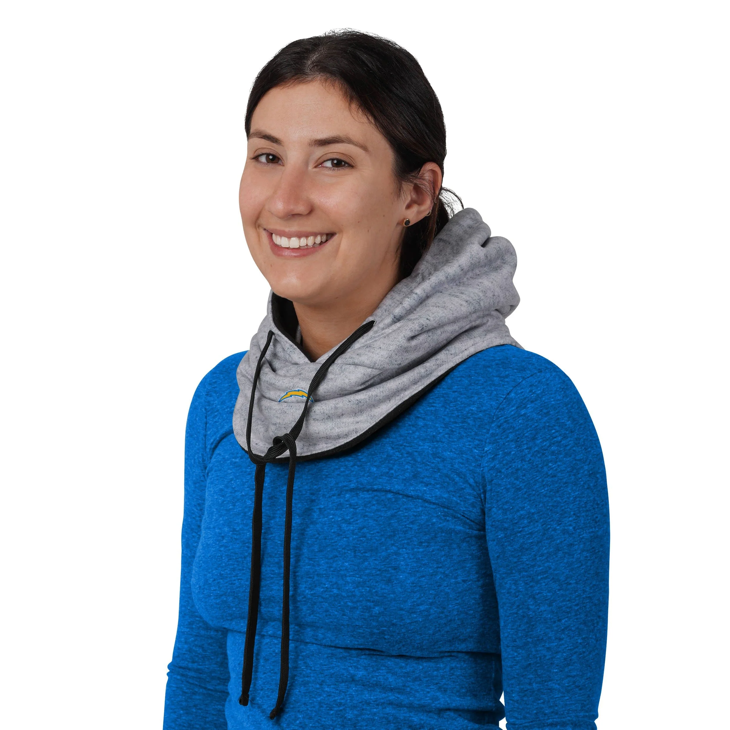 Los Angeles Chargers NFL Heather Gray Drawstring Hooded Gaiter Scarf - Image 4