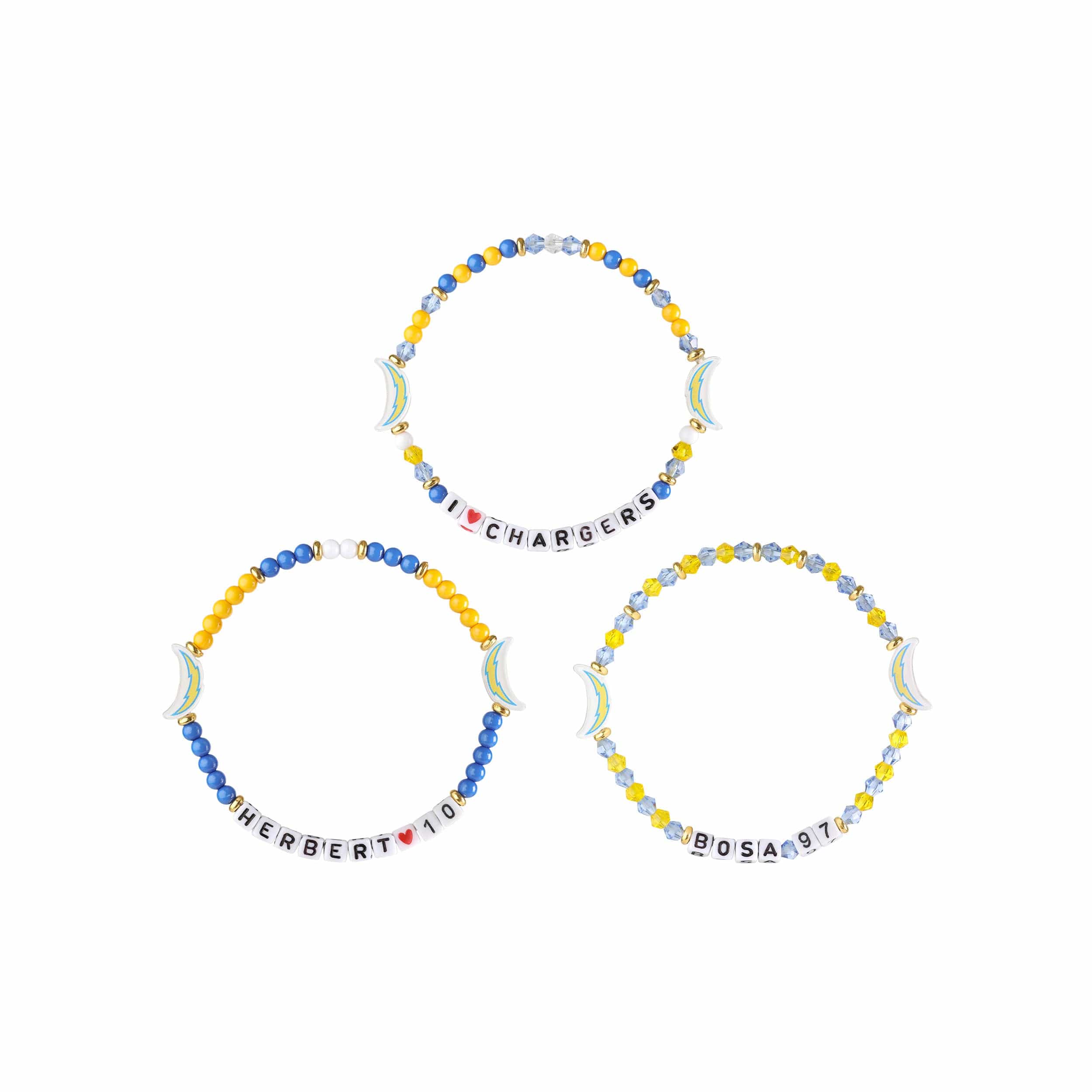 Los Angeles Chargers NFL Justin Herbert & Joey Bosa 3 Pack Player Friendship Bracelet - Image 3