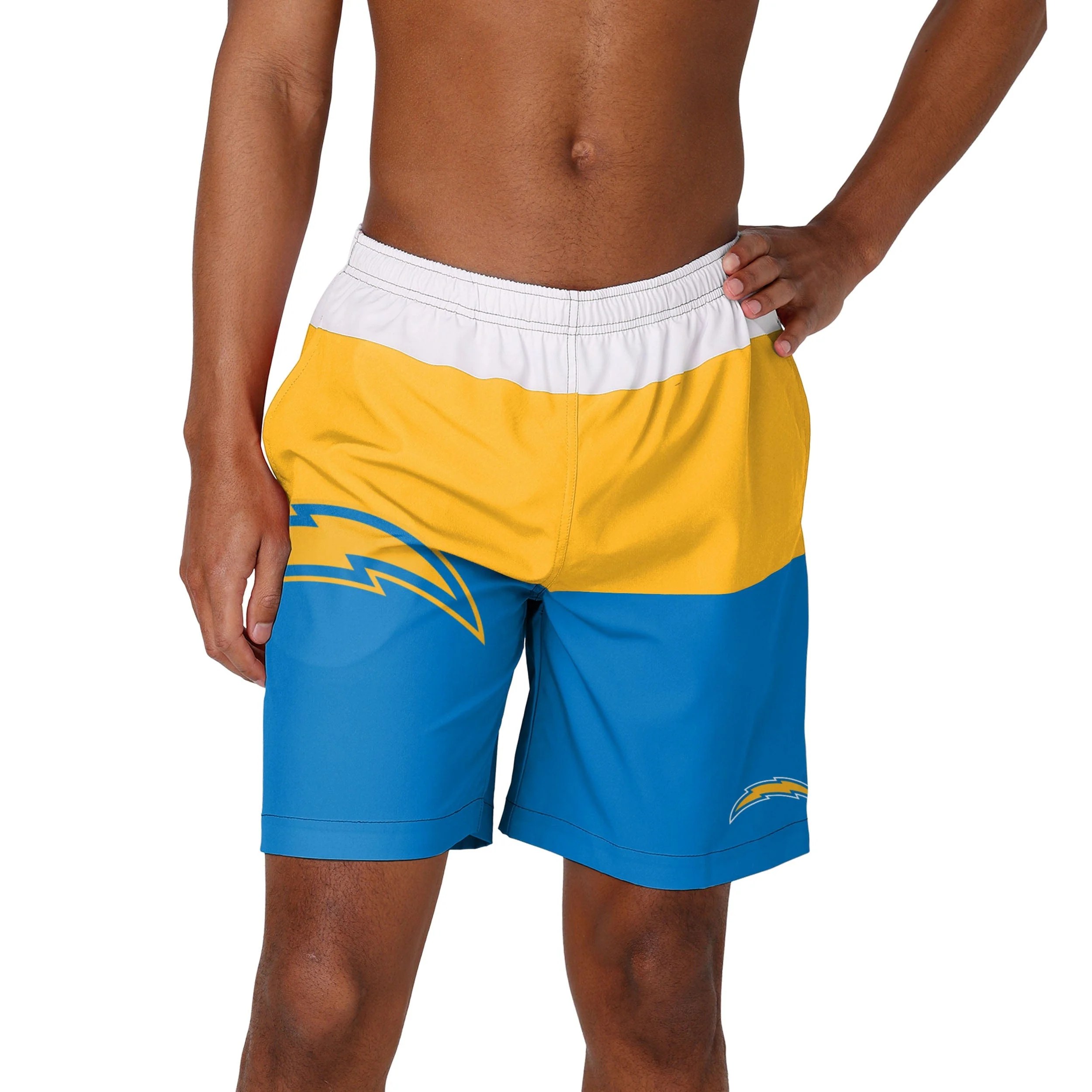 Los Angeles Chargers NFL Mens 3 Stripe Big Logo Swimming Trunks - Image 2