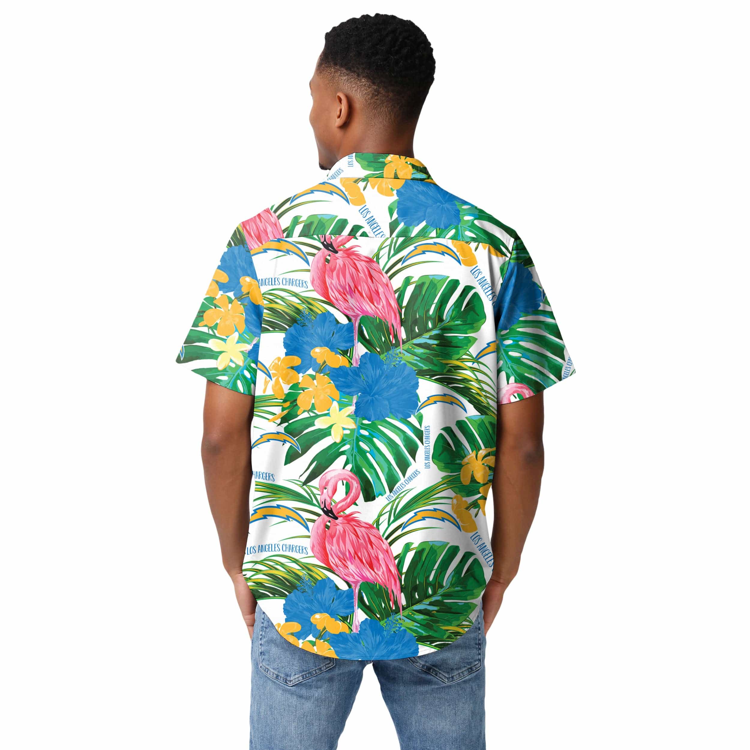 Los Angeles Chargers NFL Mens Flamingo Button Up Shirt - Image 3