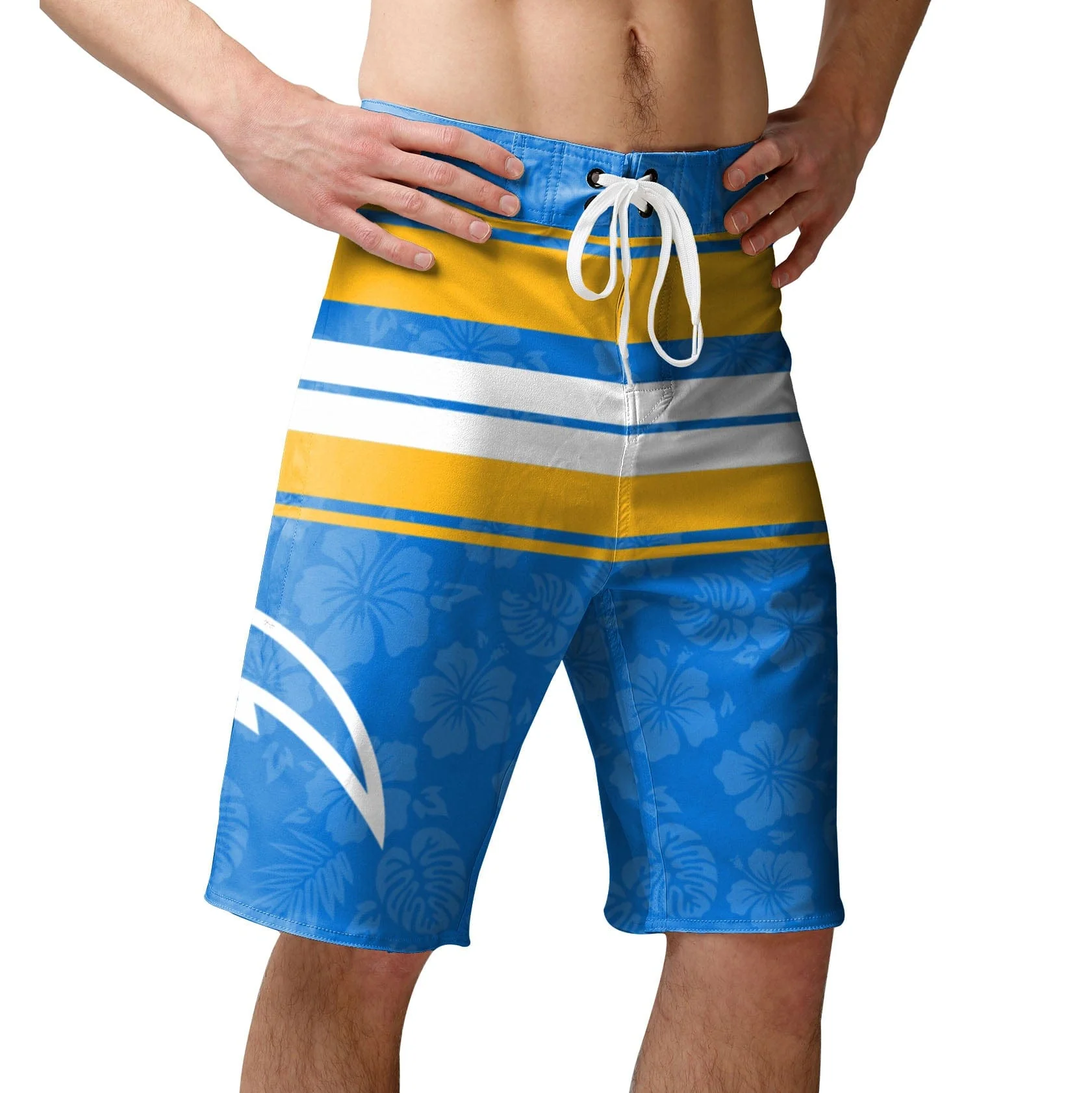 Los Angeles Chargers NFL Mens Hibiscus Boardwalk Stripe Boardshorts - Image 2