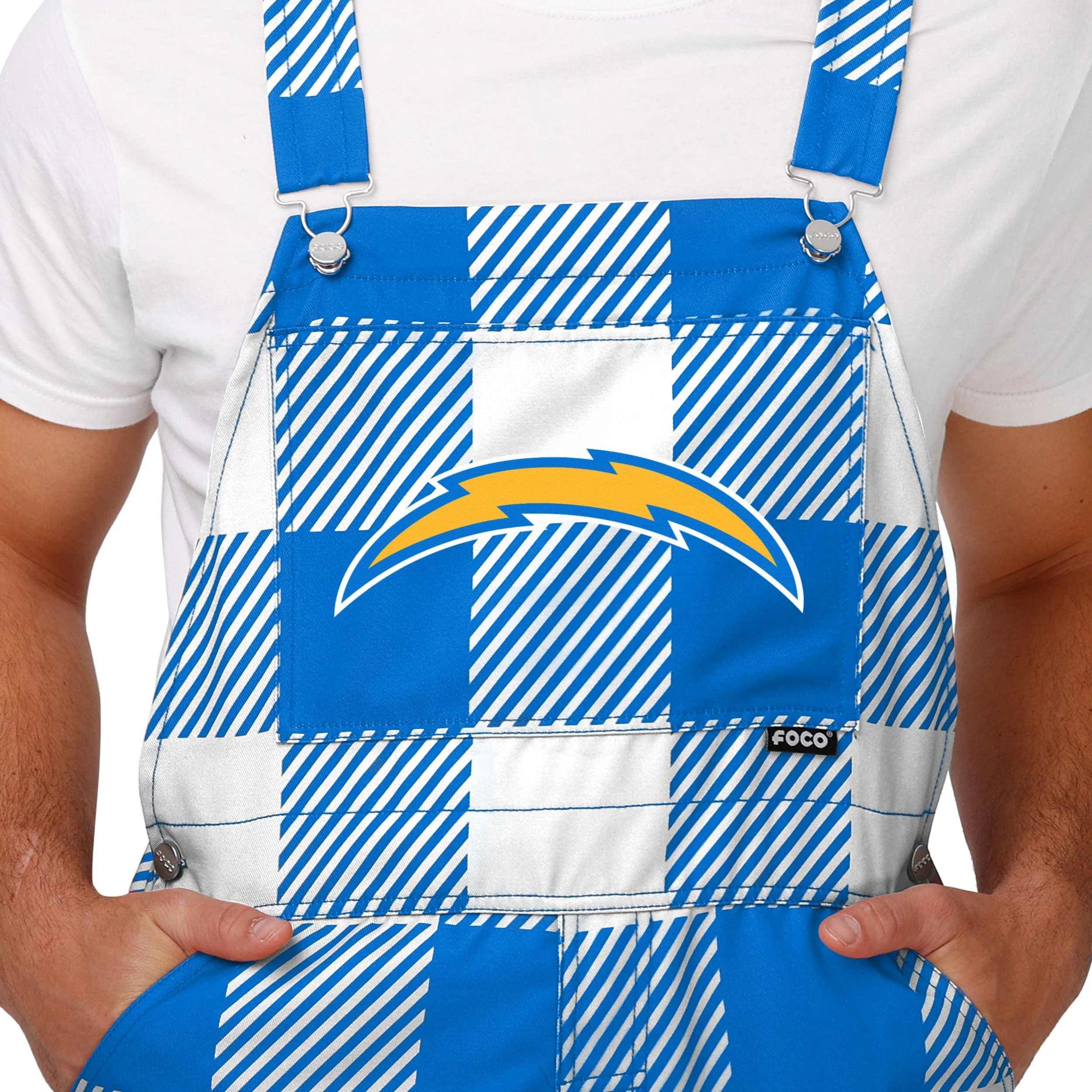Los Angeles Chargers NFL Mens Plaid Bib Overalls - Image 4
