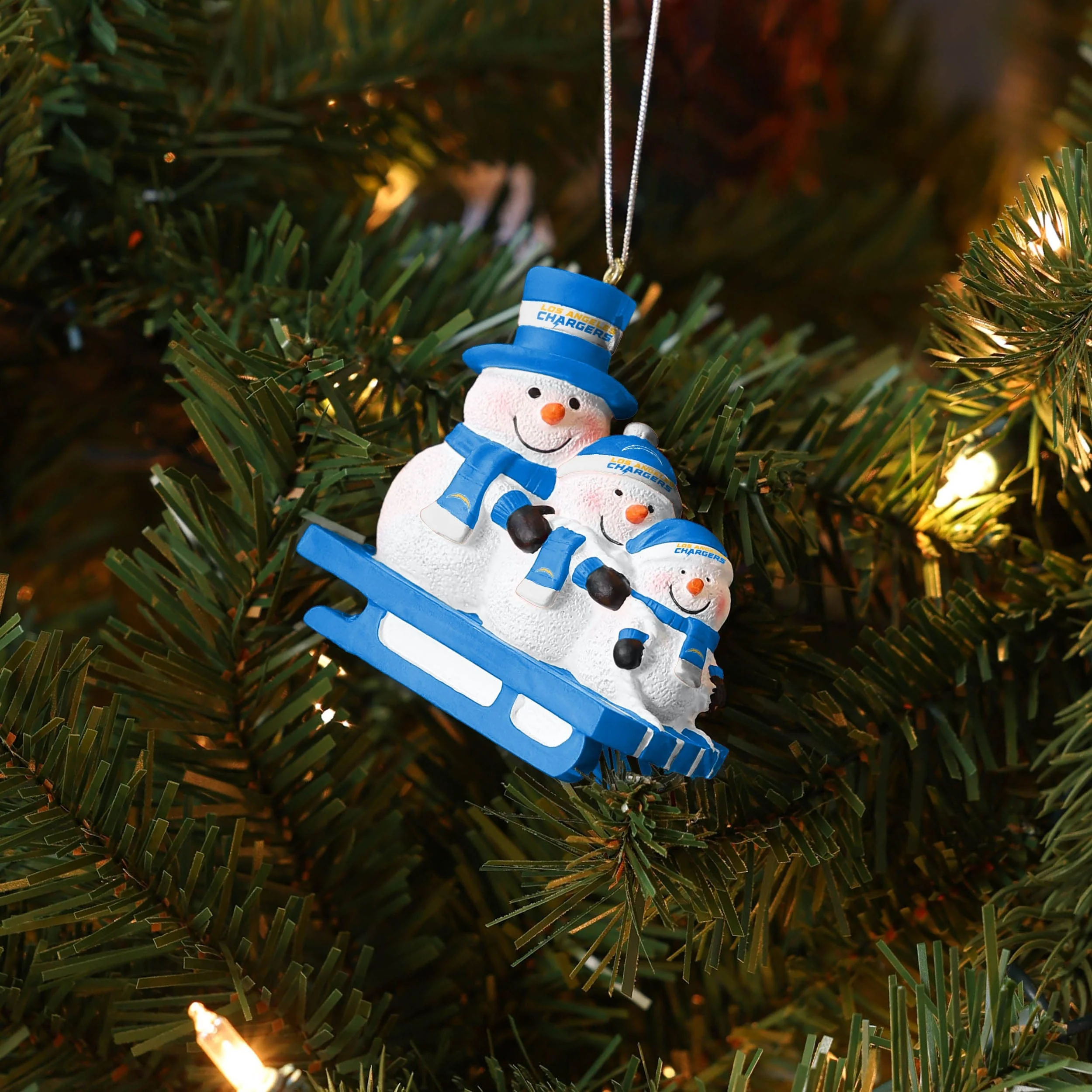 Los Angeles Chargers NFL Sledding Snowmen Ornament - Image 4