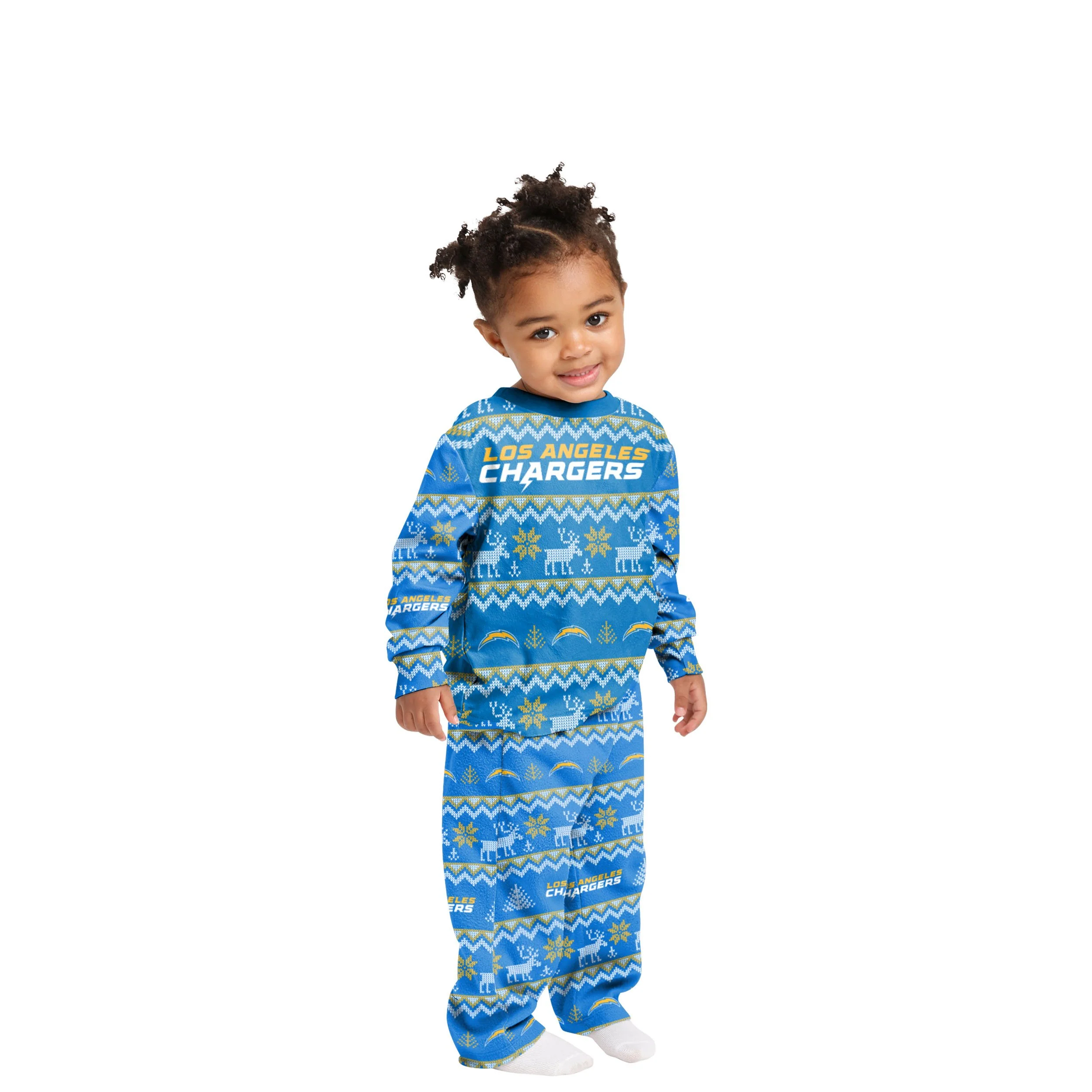 Los Angeles Chargers NFL Ugly Pattern Family Holiday Pajamas - Image 3