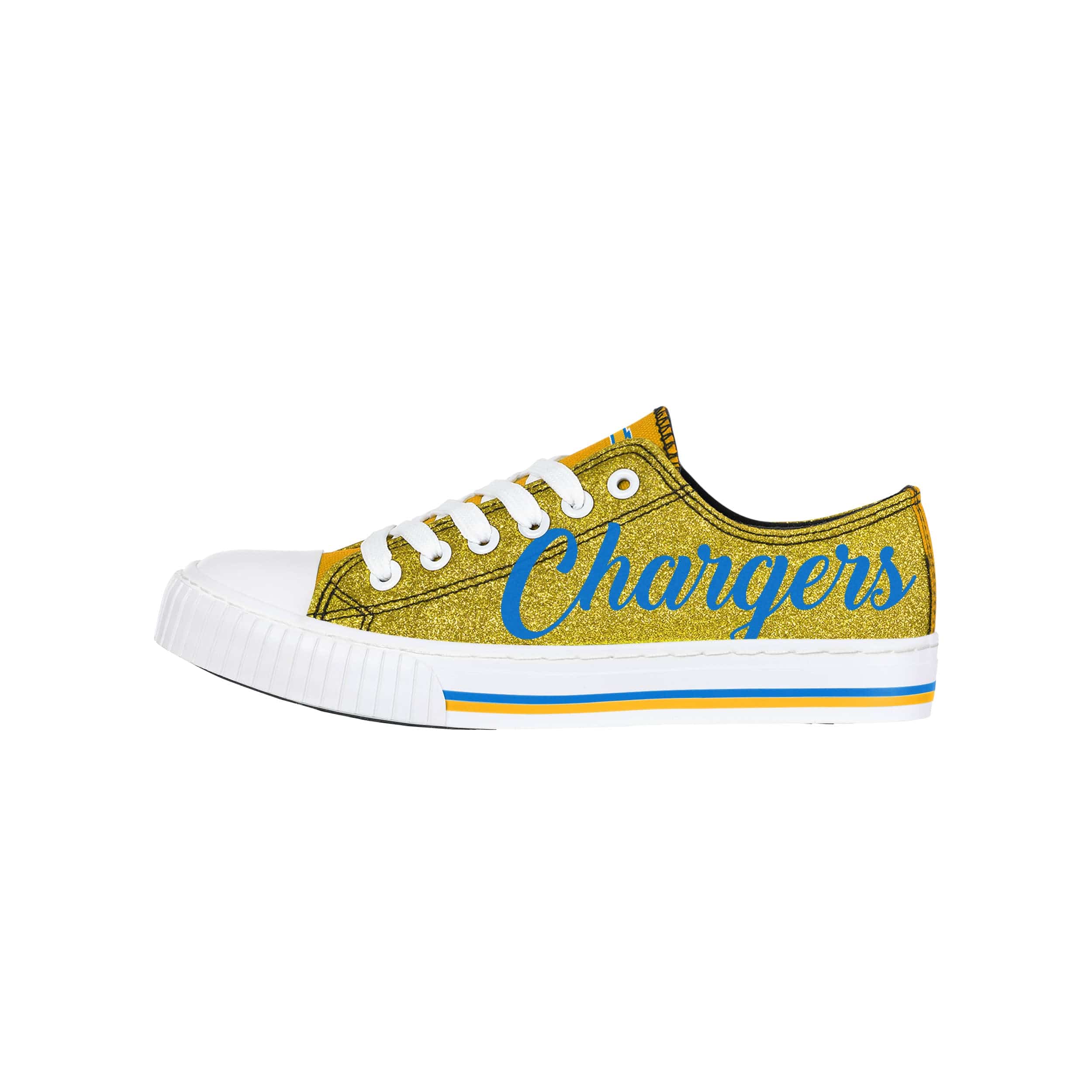 Los Angeles Chargers NFL Womens Color Glitter Low Top Canvas Shoes - Image 2