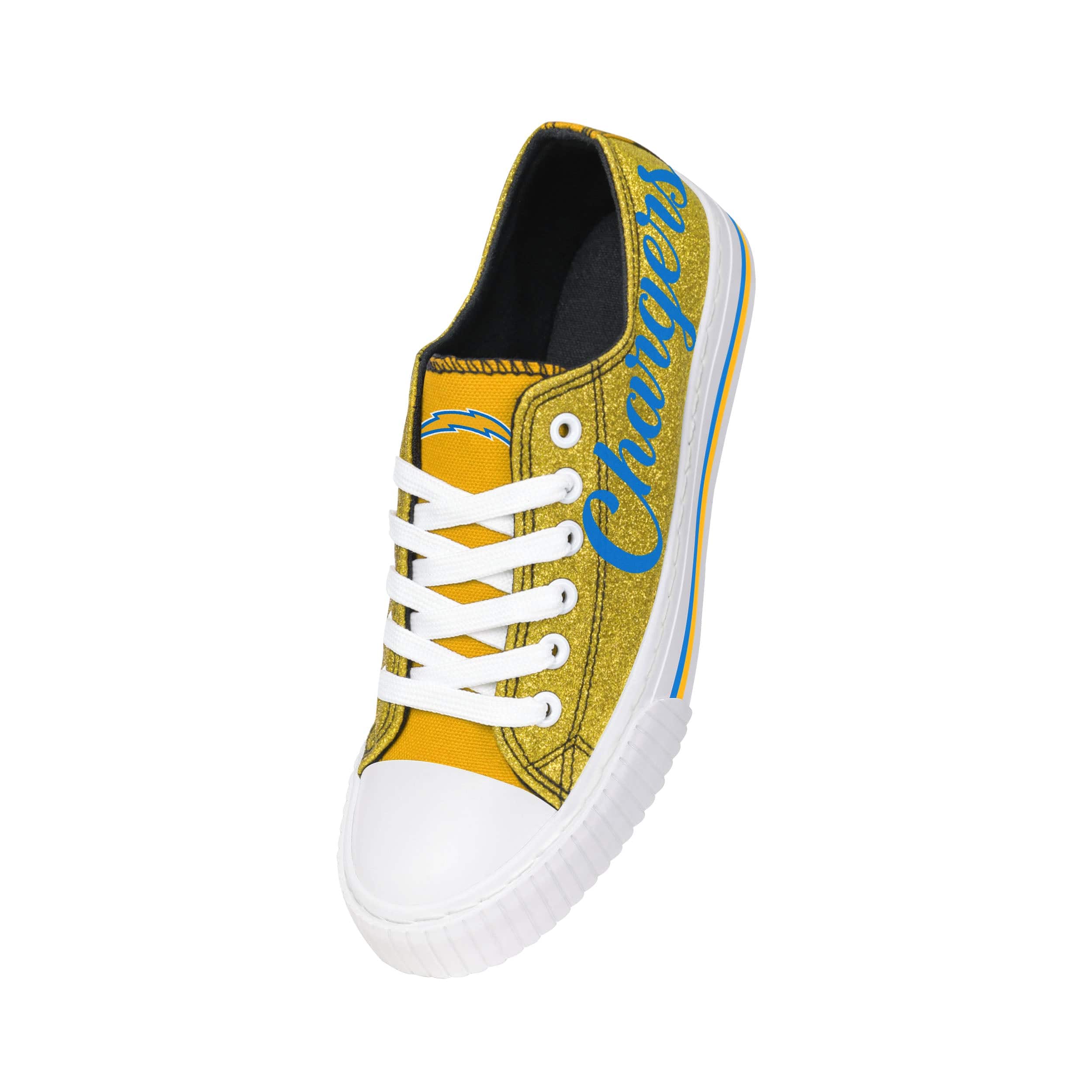 Los Angeles Chargers NFL Womens Color Glitter Low Top Canvas Shoes - Image 3
