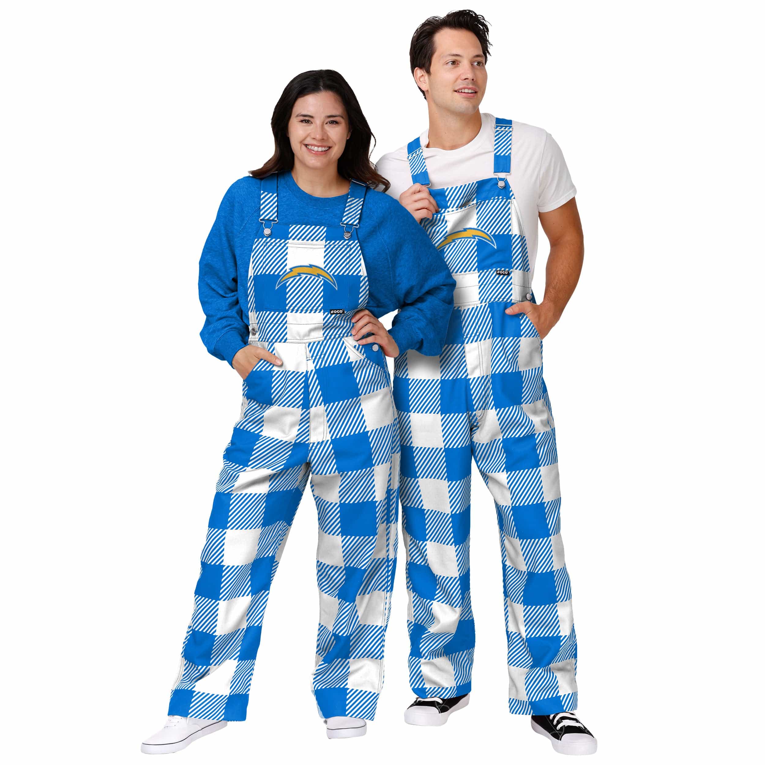 Los Angeles Chargers NFL Womens Plaid Bib Overalls - Image 3