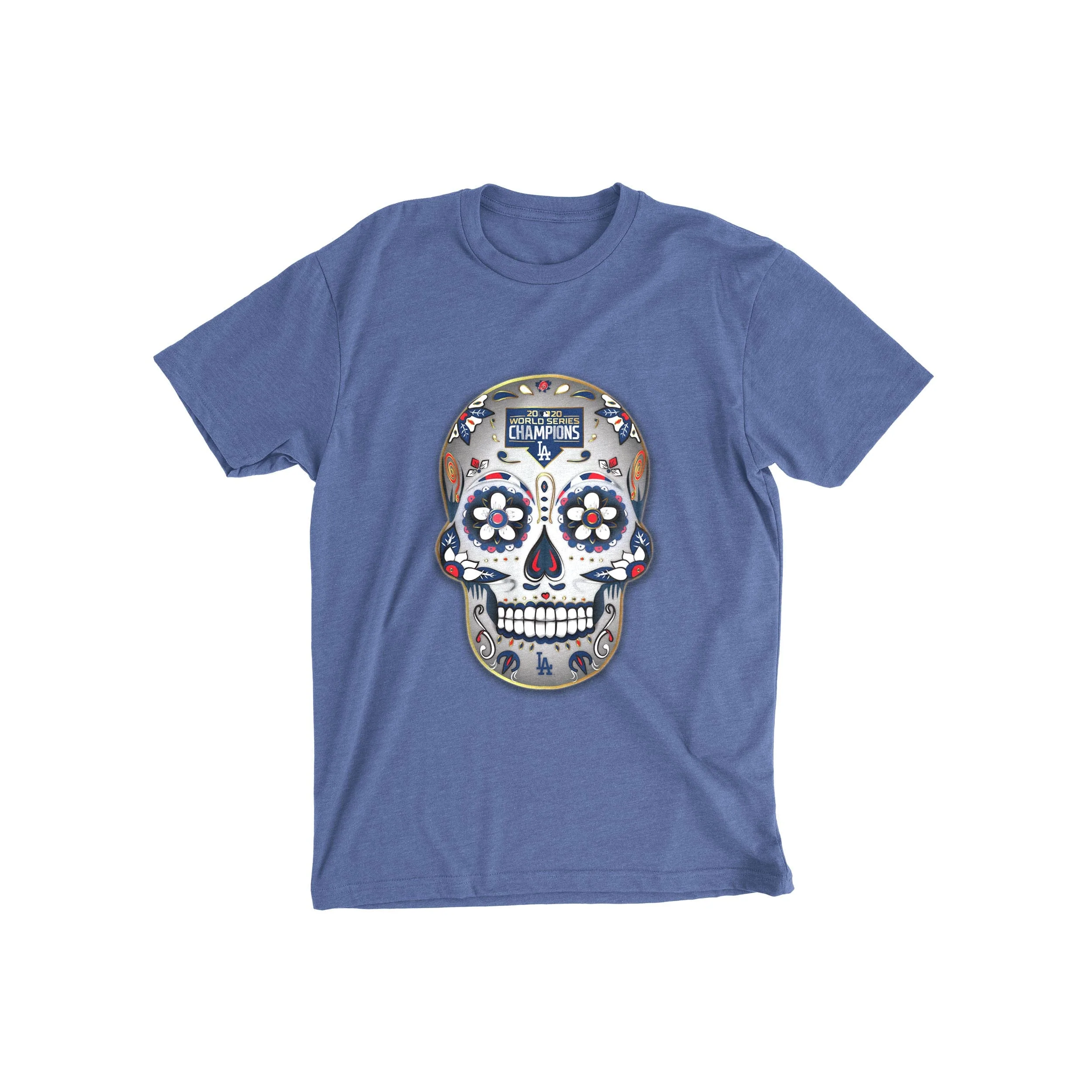 Los Angeles Dodgers MLB Mens 2020 World Series Champions Day Of The Dead T-Shirt - Image 2