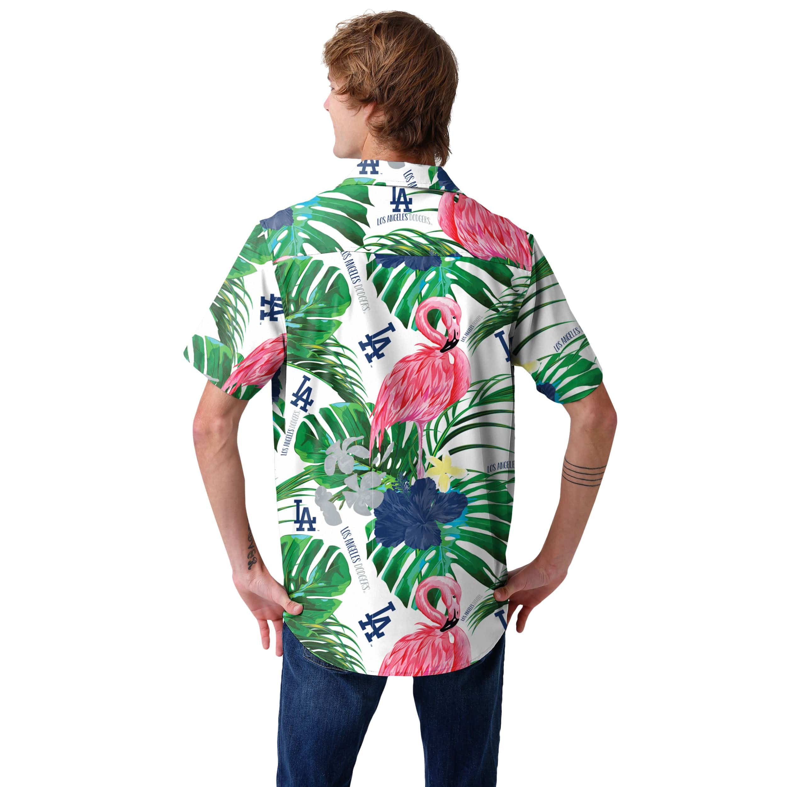 Los Angeles Dodgers MLB Mens Flamingo Button Up Shirt - Image 3