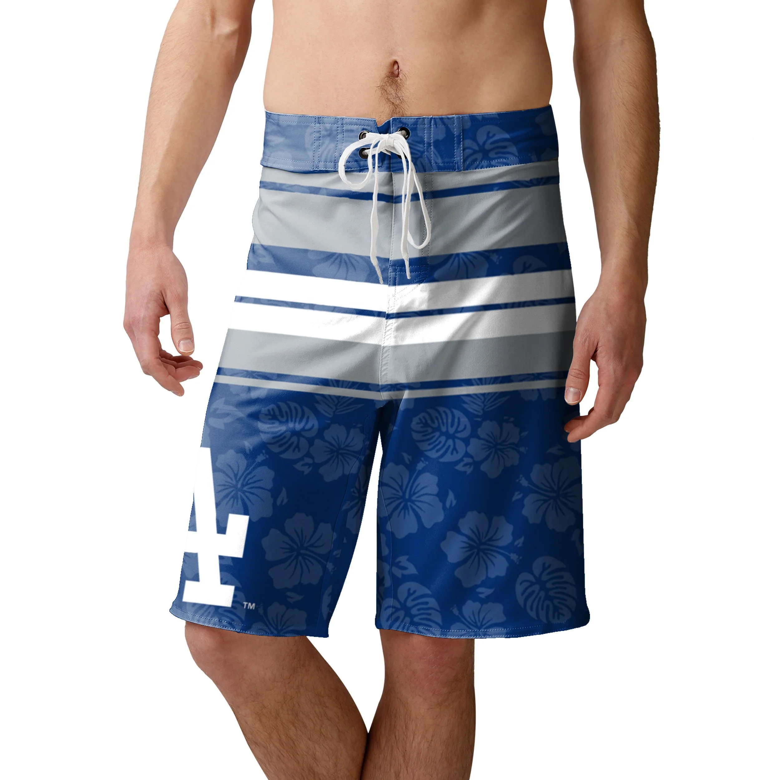 Los Angeles Dodgers MLB Mens Hibiscus Boardwalk Stripe Boardshorts - Image 2