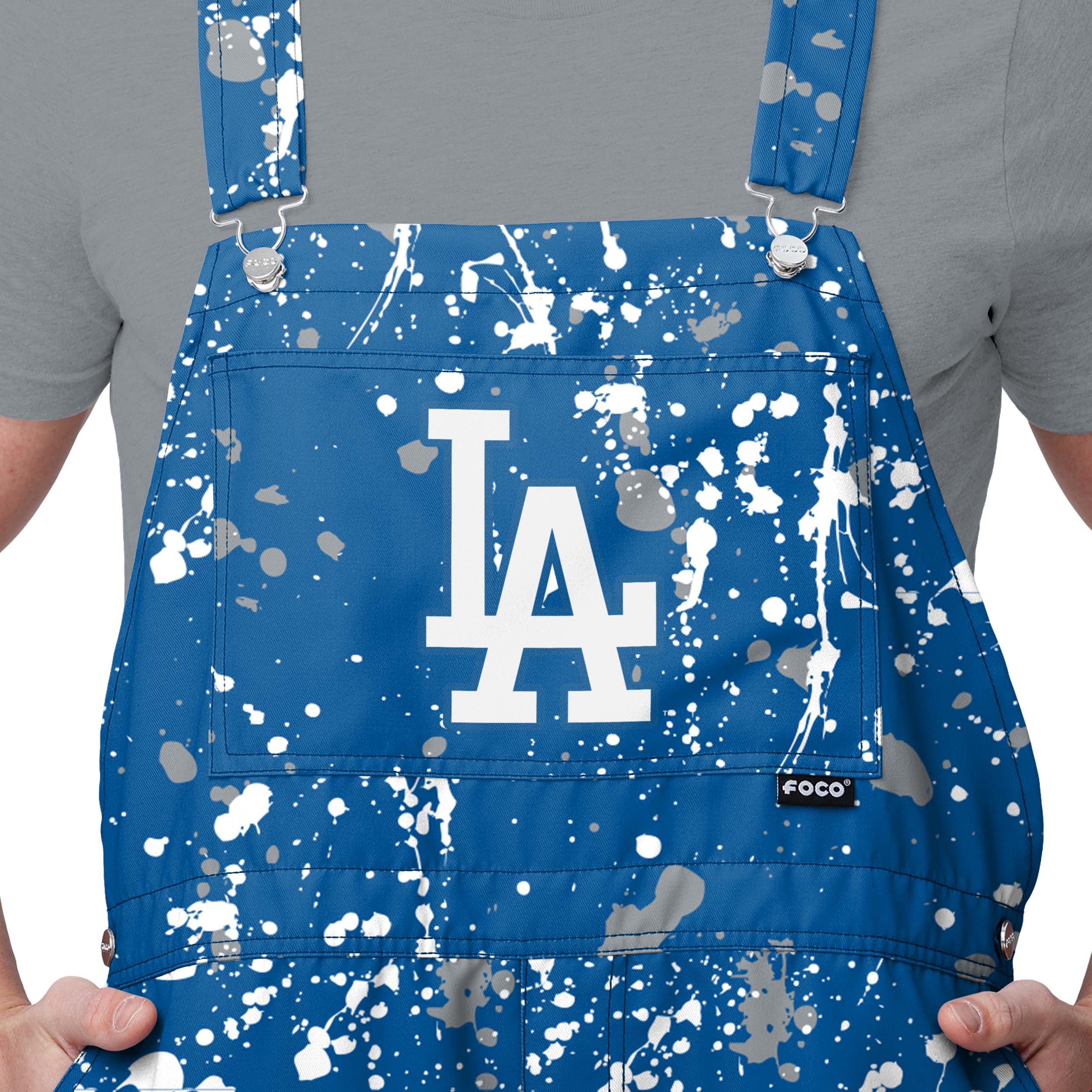 Los Angeles Dodgers MLB Mens Paint Splatter Bib Shortalls - Image 3