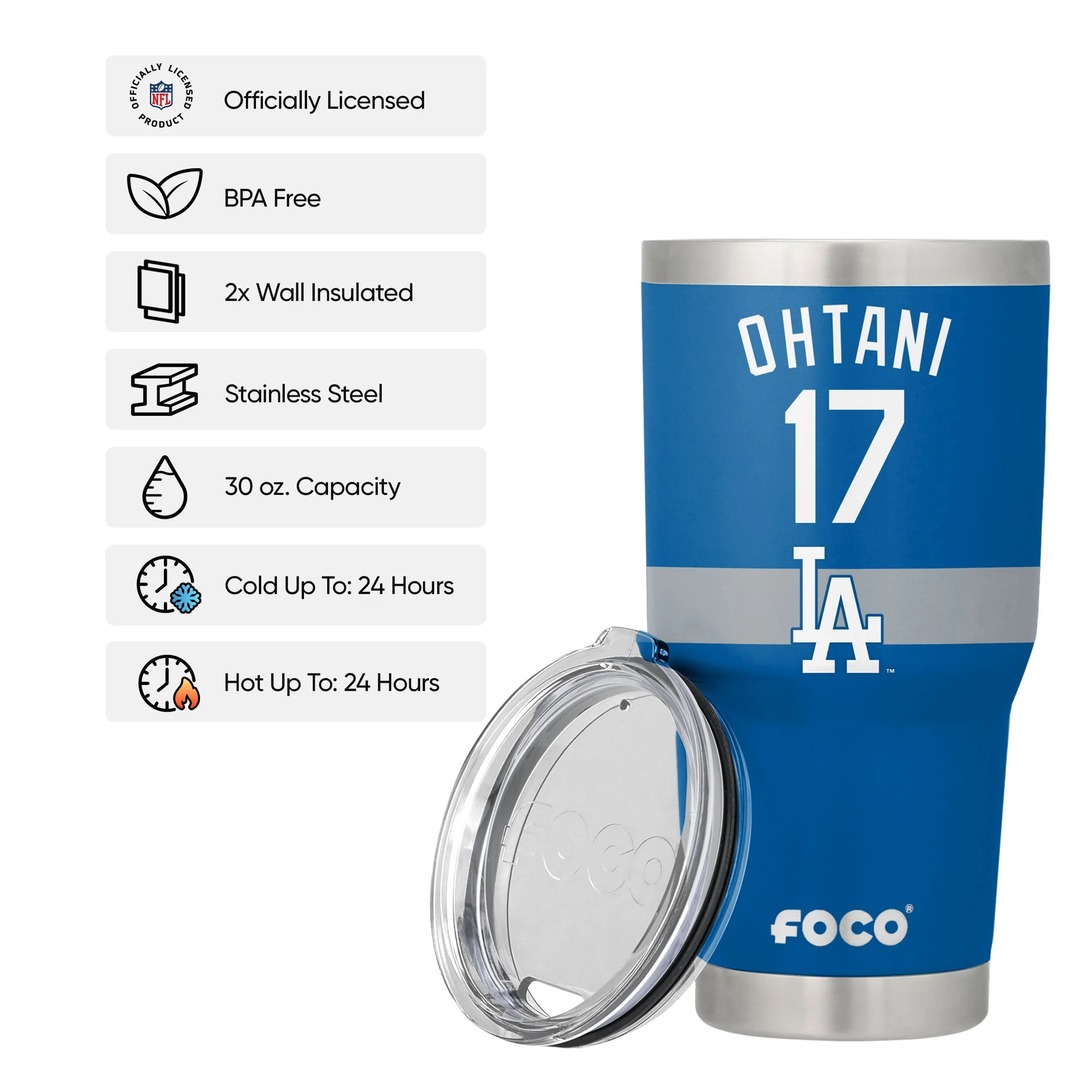 Los Angeles Dodgers MLB Shoehi Ohtani Team Logo 30 oz Player Tumbler - Image 3