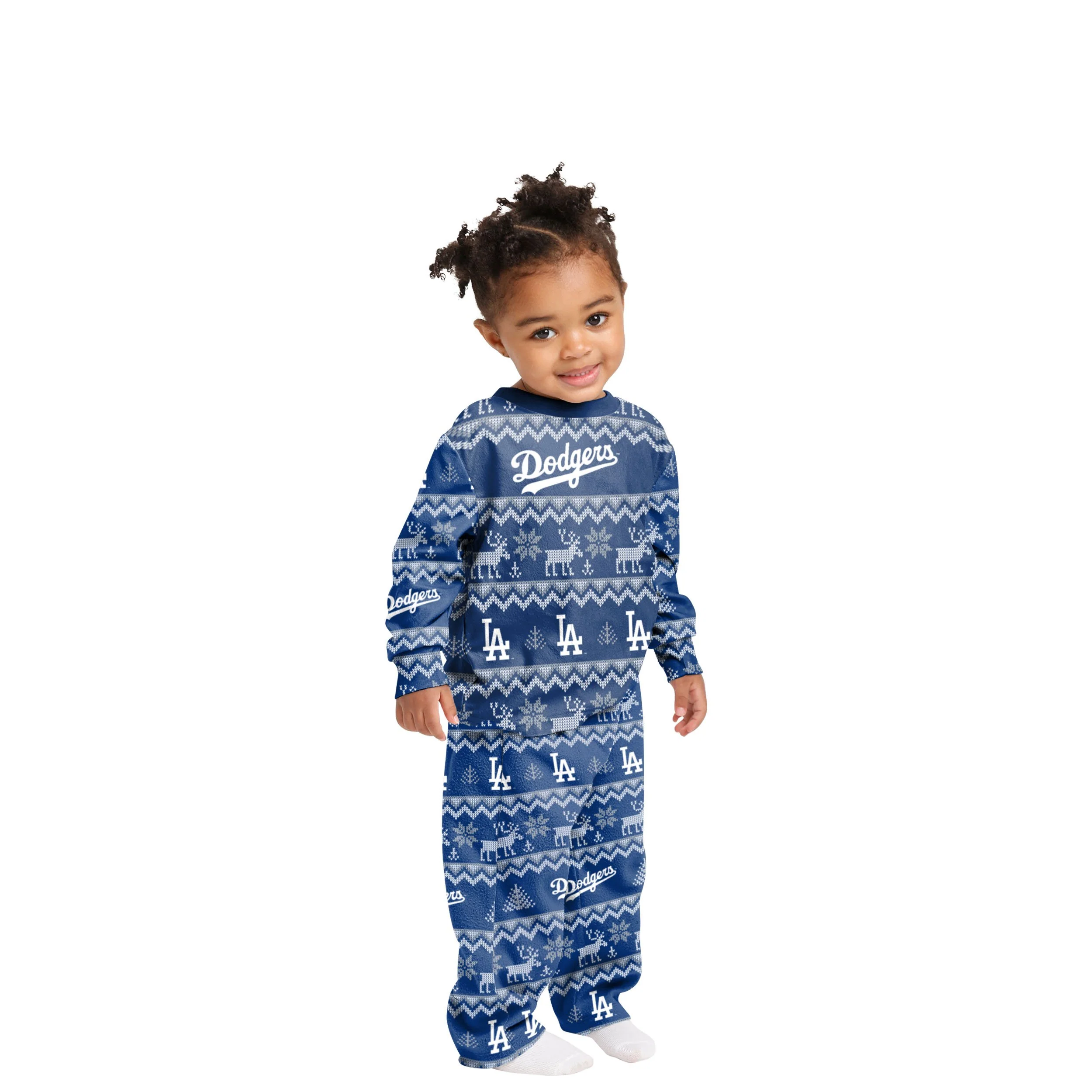 Los Angeles Dodgers MLB Ugly Pattern Family Holiday Pajamas - Image 3