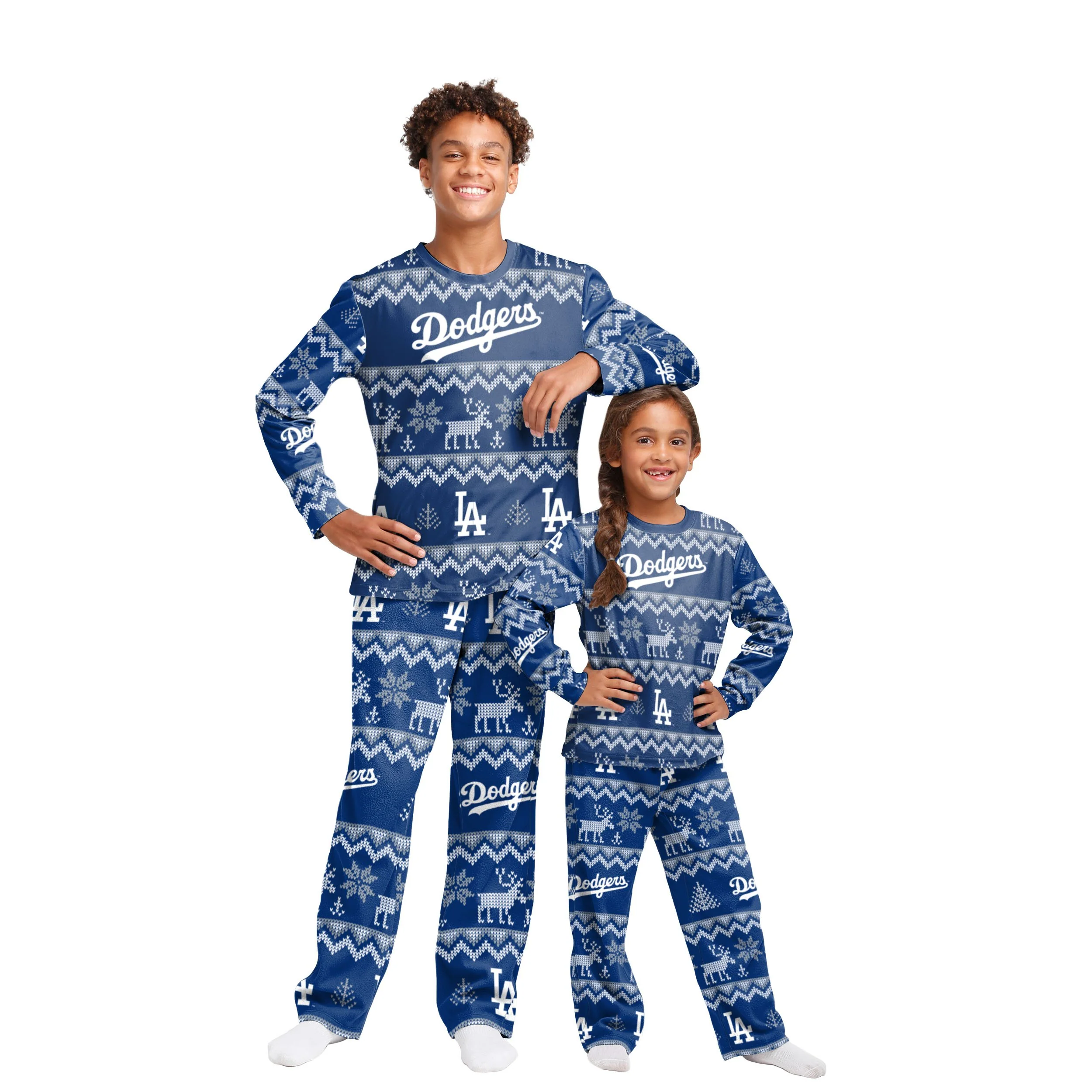 Los Angeles Dodgers MLB Ugly Pattern Family Holiday Pajamas - Image 4