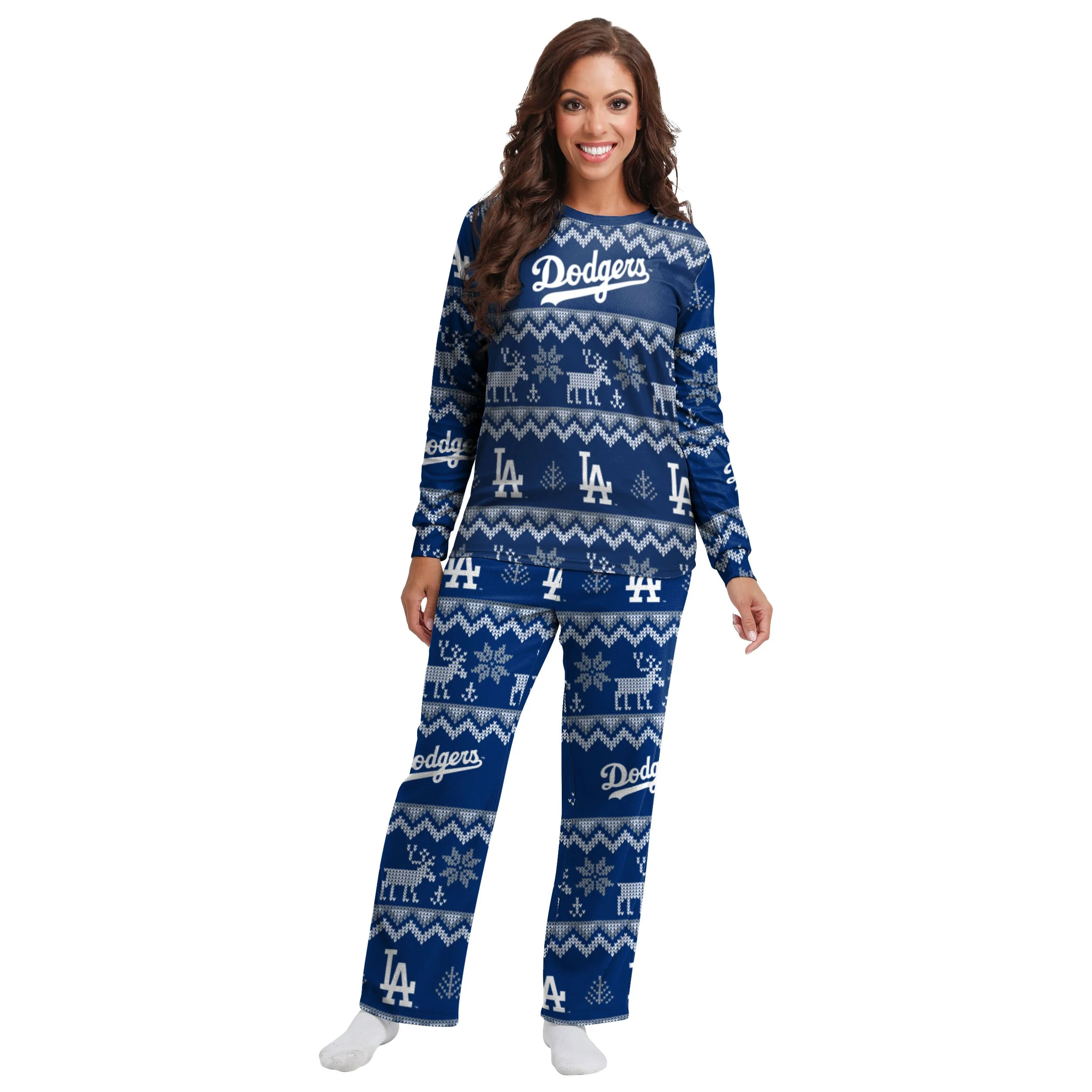 Los Angeles Dodgers MLB Ugly Pattern Family Holiday Pajamas - Image 5
