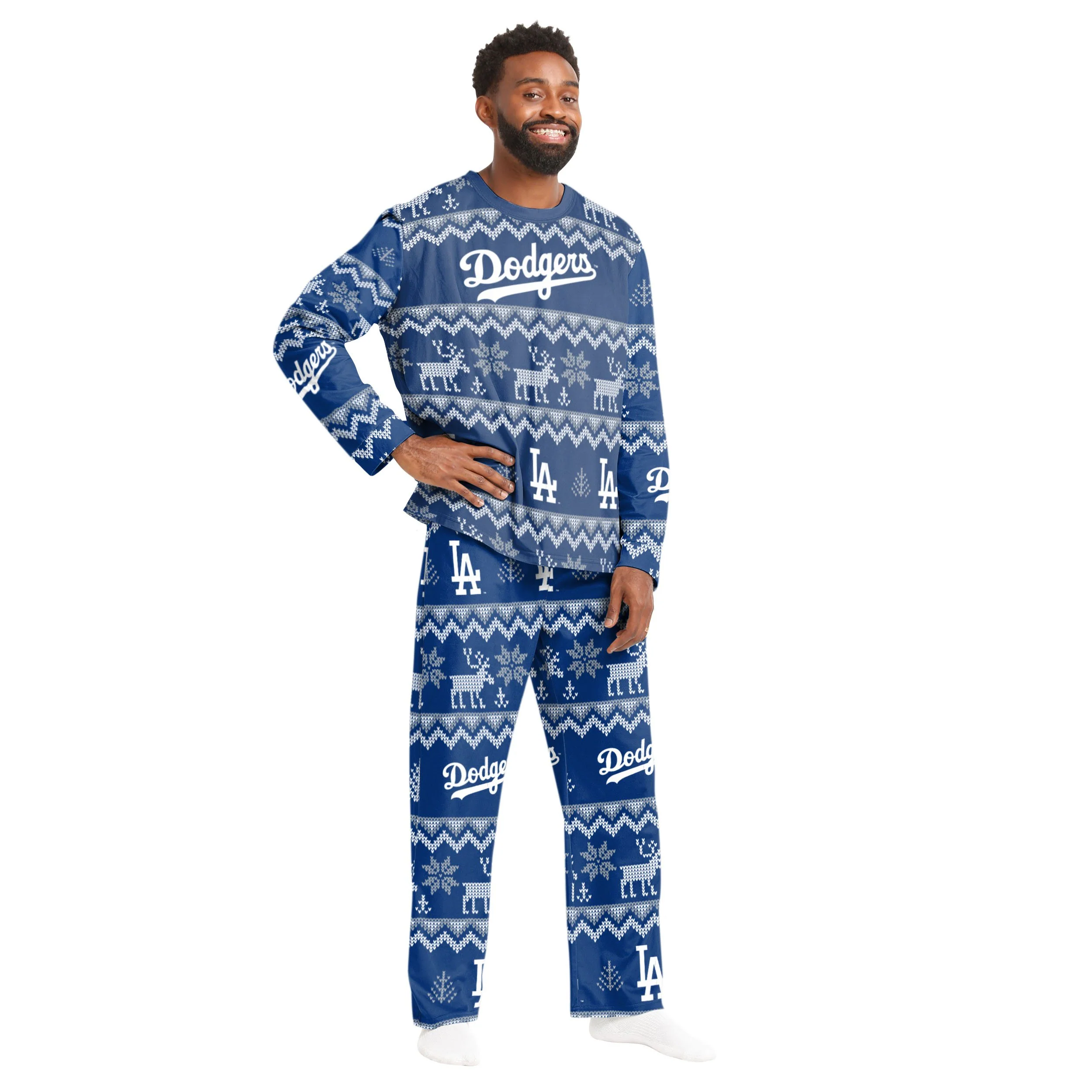 Los Angeles Dodgers MLB Ugly Pattern Family Holiday Pajamas - Image 6