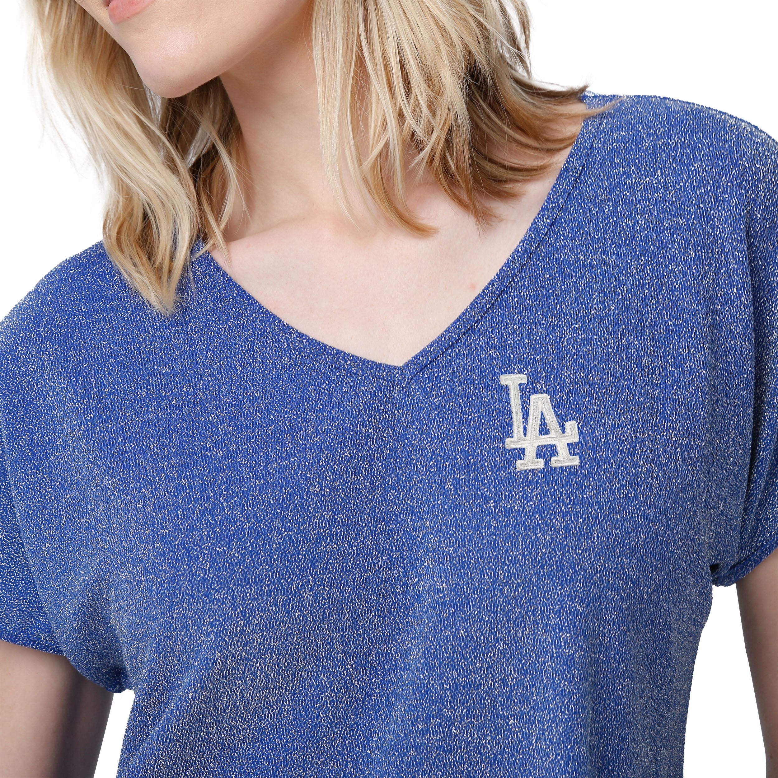 Los Angeles Dodgers MLB Womens Gametime Glitter V-Neck T-Shirt - Image 3