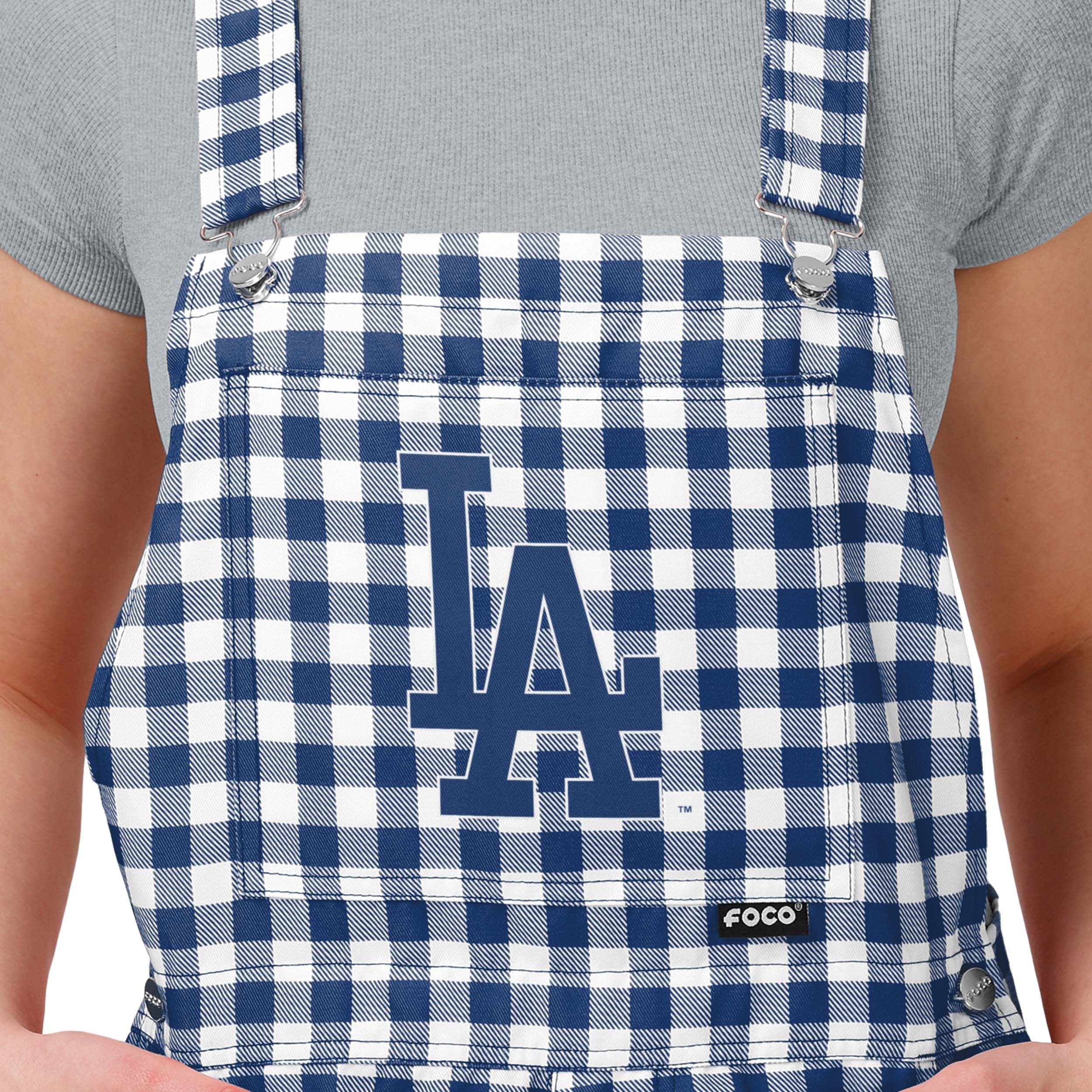 Los Angeles Dodgers MLB Womens Gingham Check Bib Shortalls - Image 3