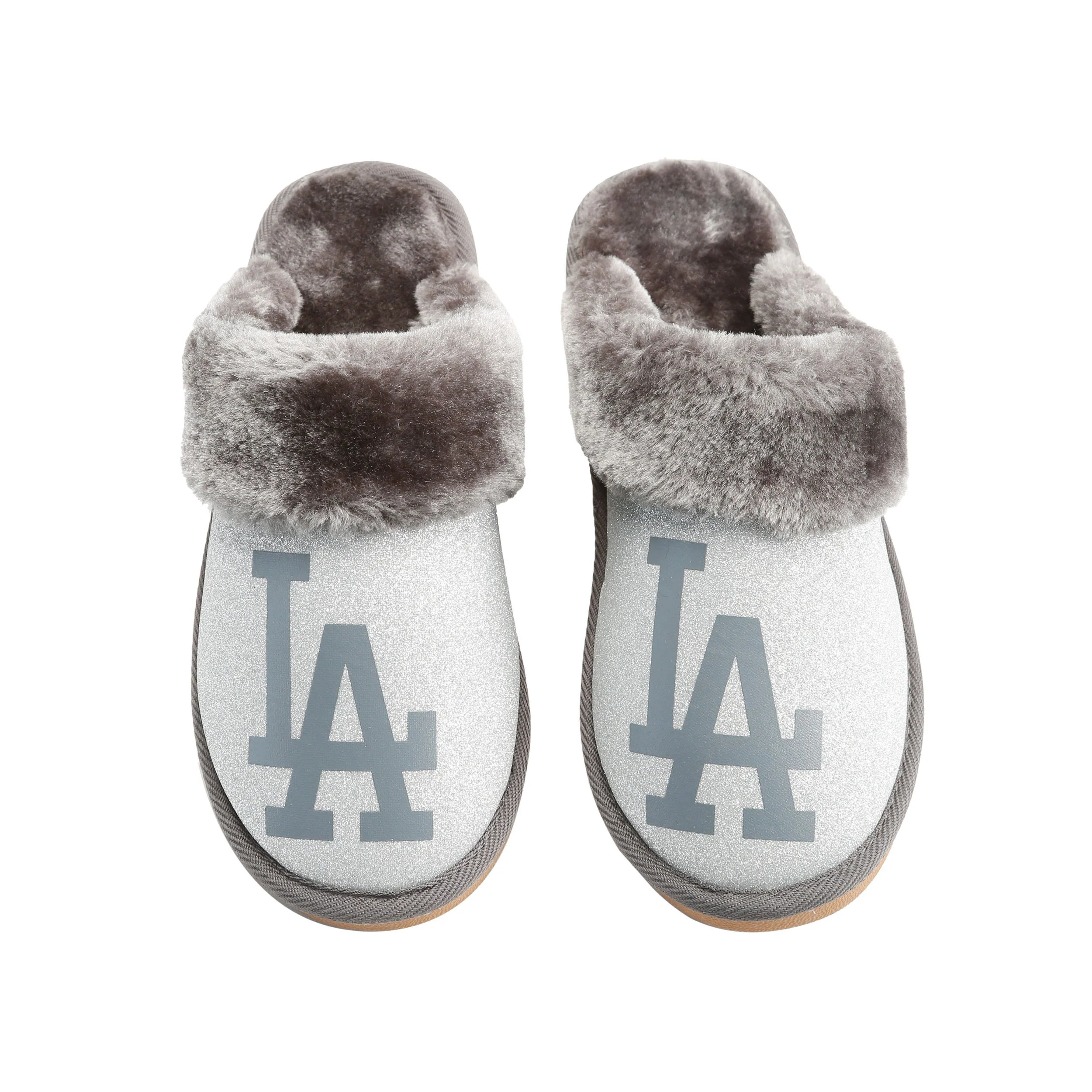 Los Angeles Dodgers MLB Womens Glitter Open Back Fur Moccasin Slippers - Image 2