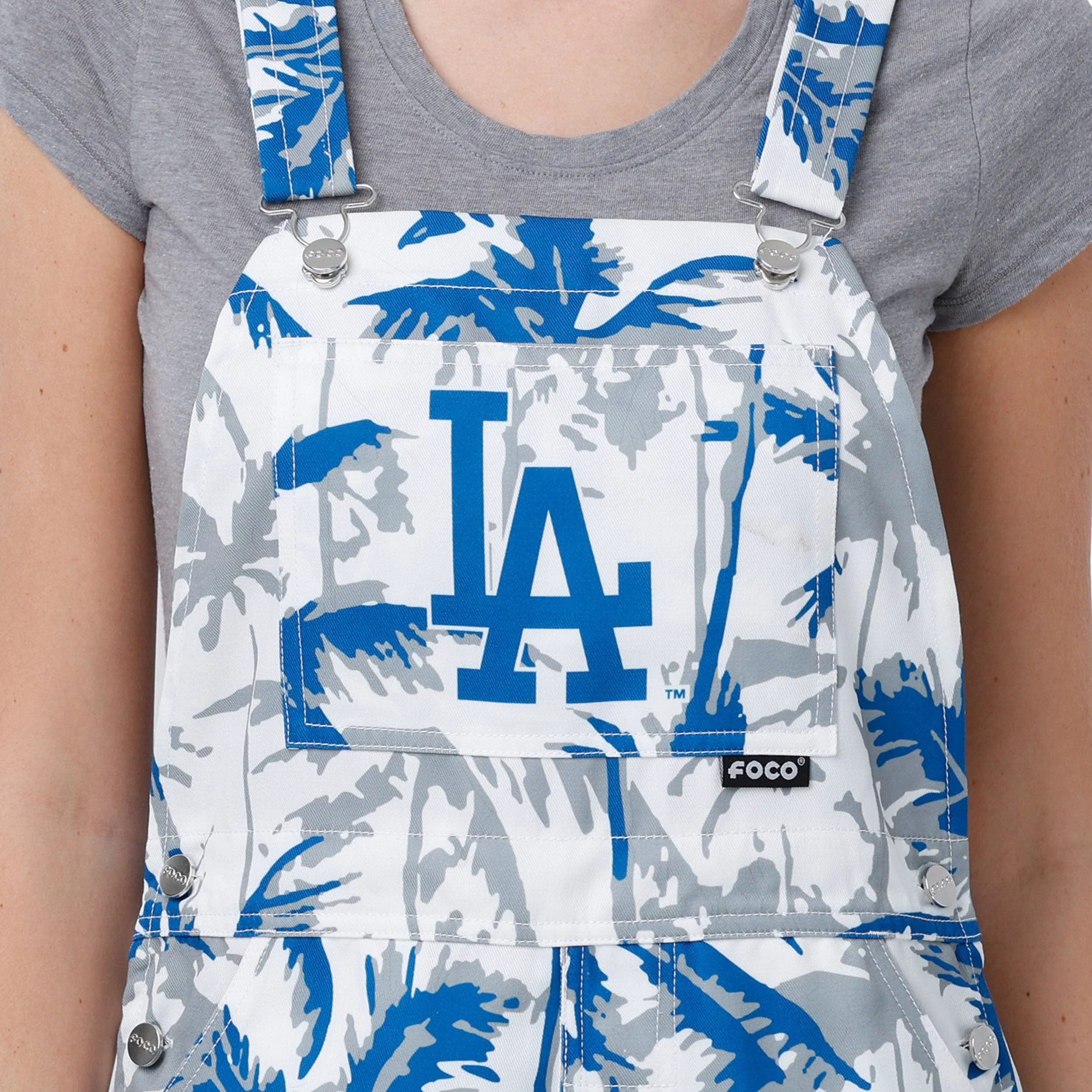Los Angeles Dodgers MLB Womens Palm Tree Thematic Bib Overalls - Image 4