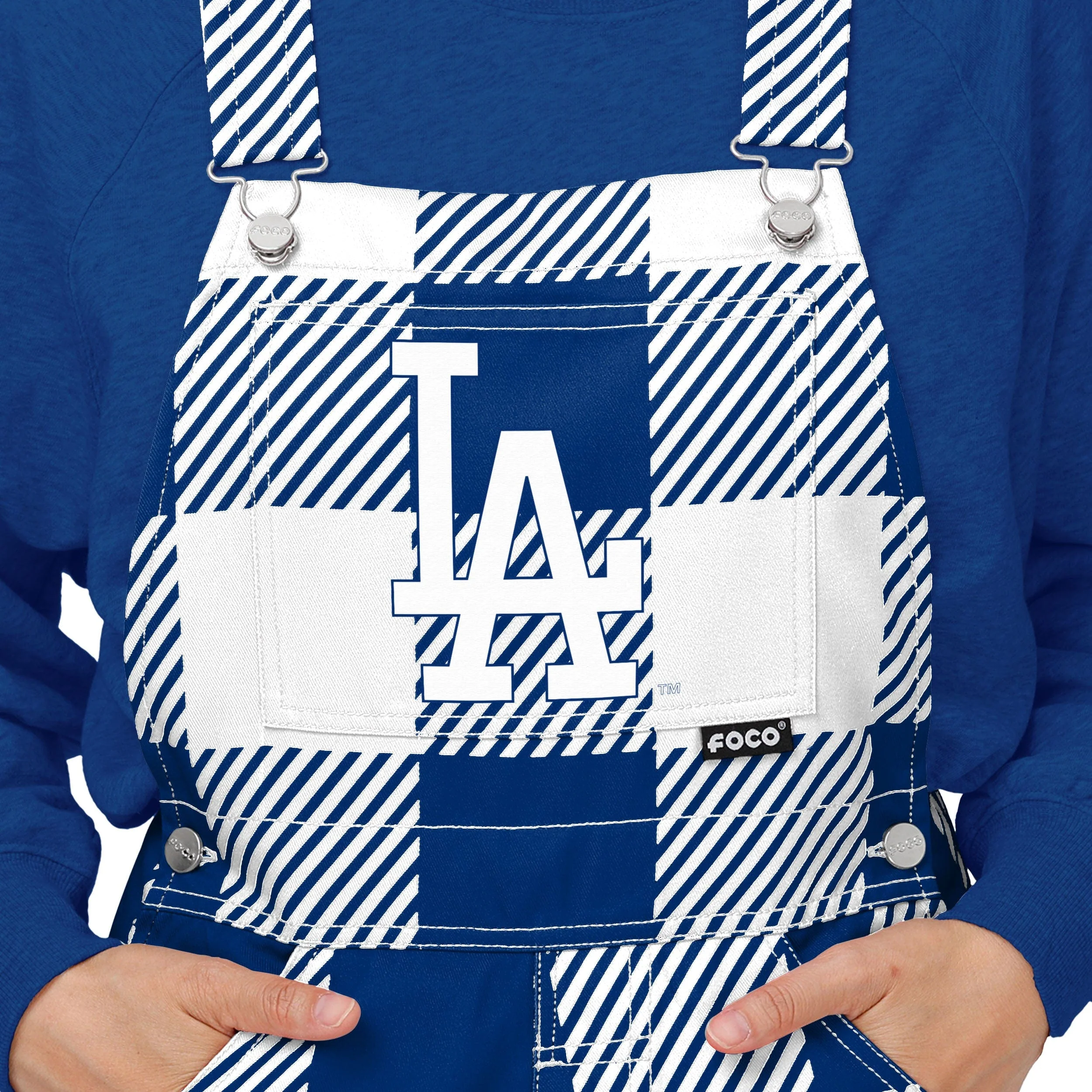 Los Angeles Dodgers MLB Womens Plaid Bib Overalls - Image 4