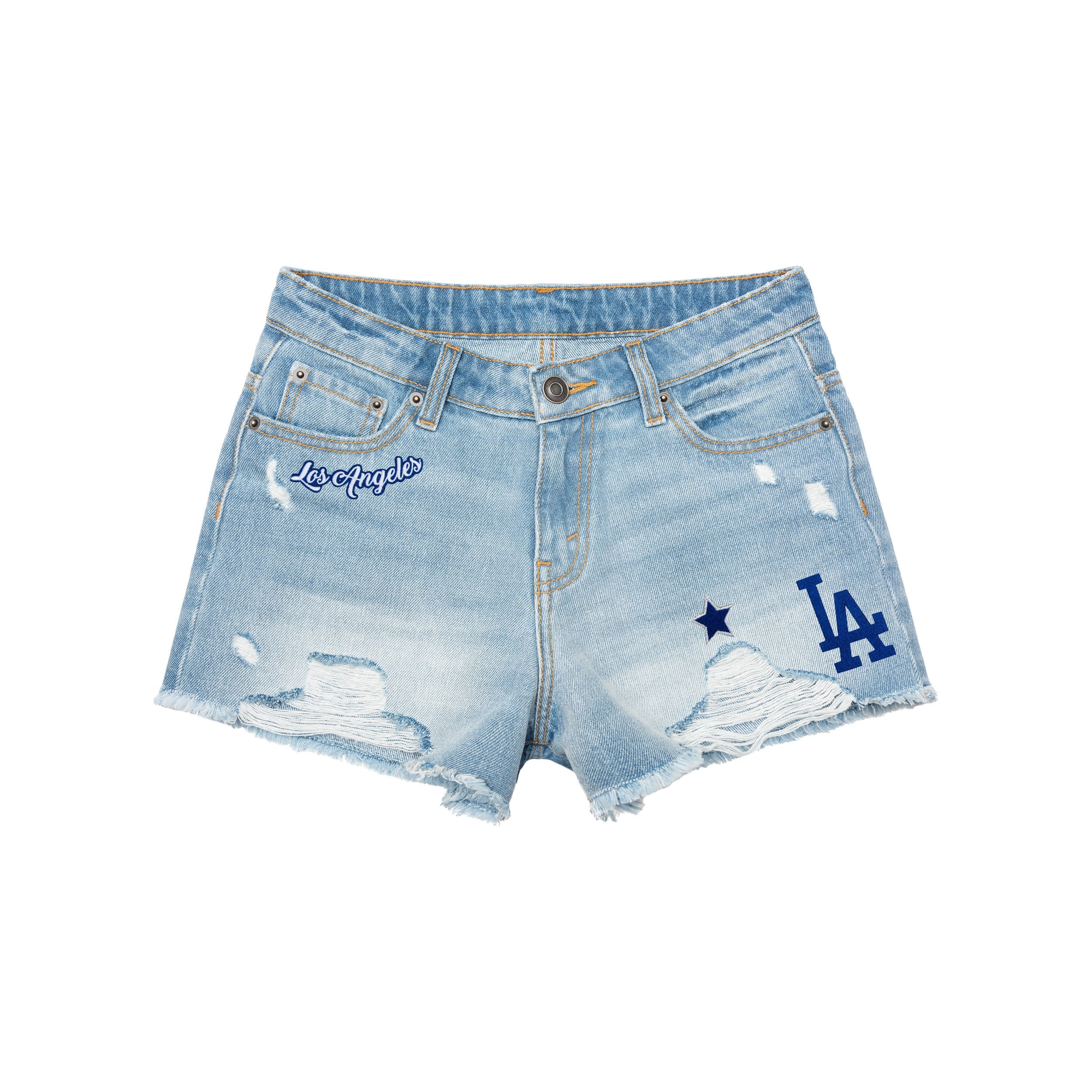 Los Angeles Dodgers MLB Womens Team Logo Denim Shorts - Image 3