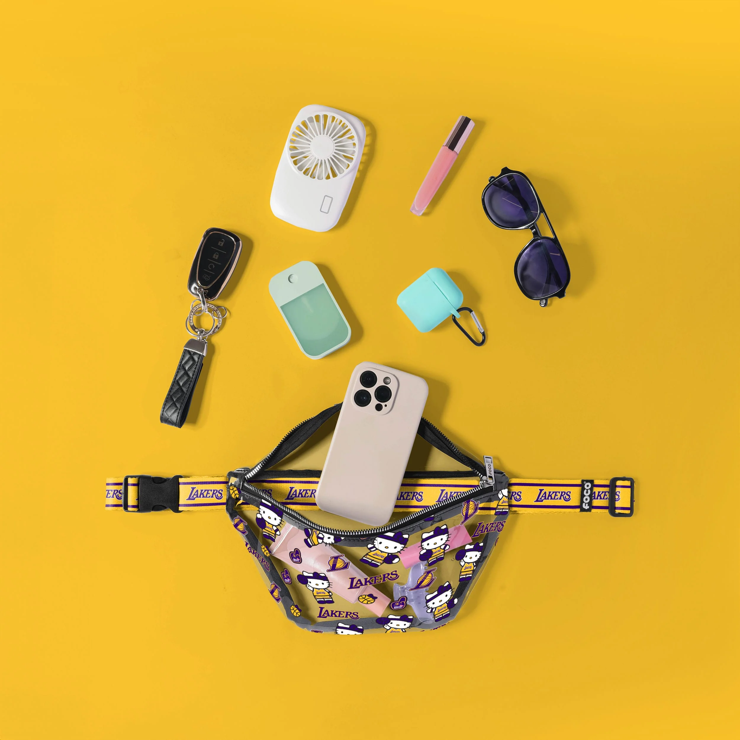 Los Angeles Lakers NBA Hello Kitty® Clear Fanny Pack (PREORDER - SHIPS MID JULY) - Image 3