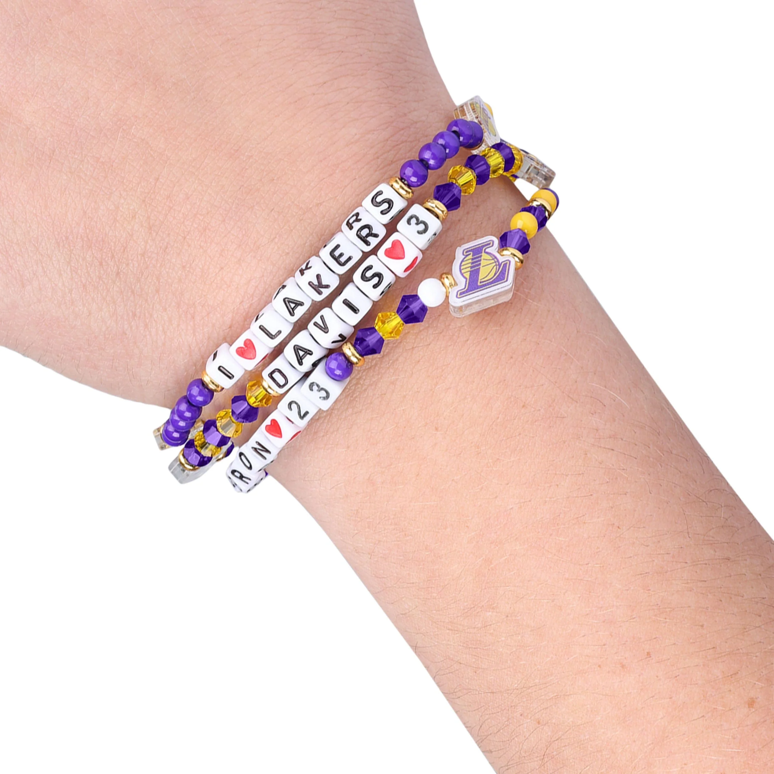 Los Angeles Lakers NBA LeBron James & Anthony Davis 3 Pack Player Friendship Bracelet - Image 4
