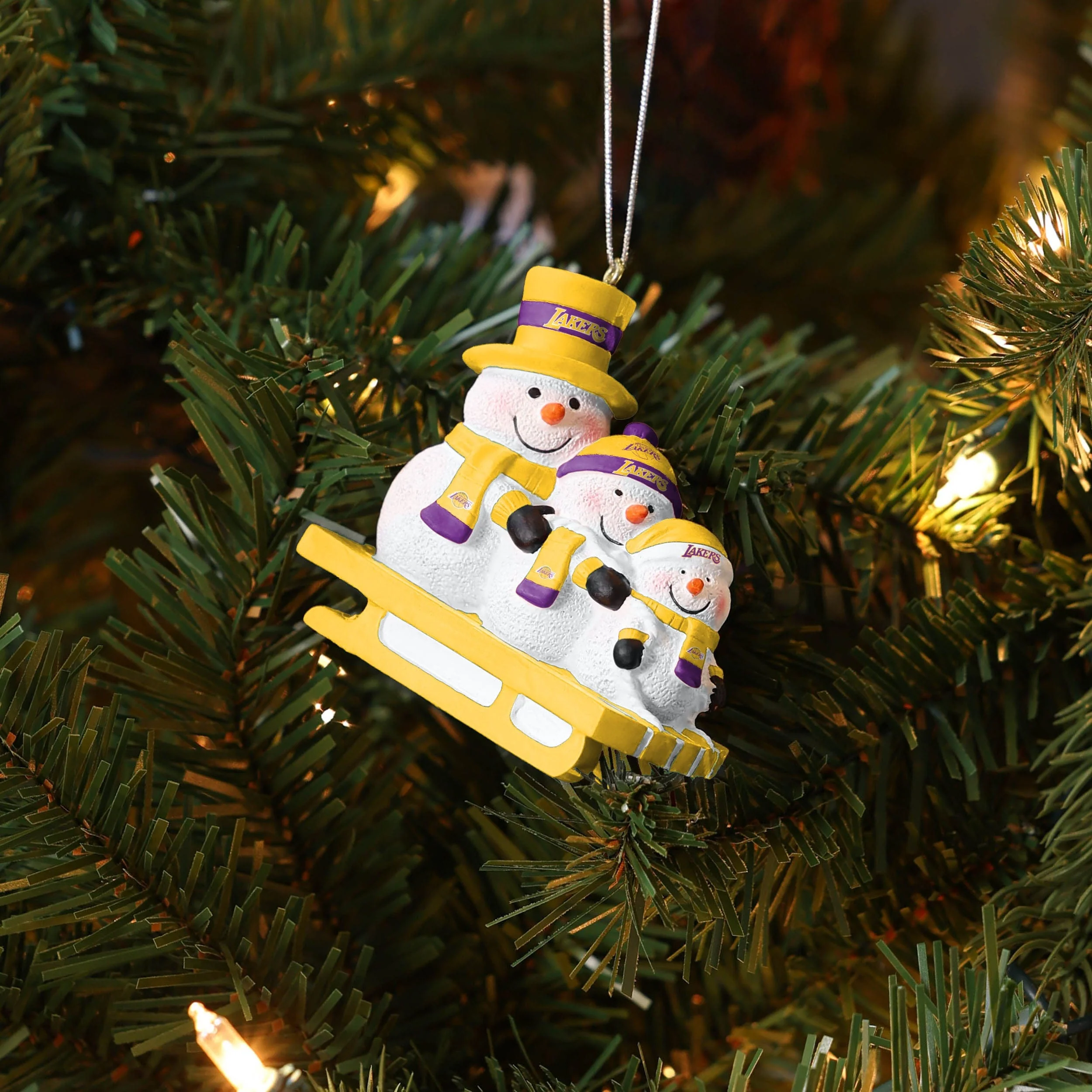 Los Angeles Lakers NBA Sledding Snowmen Ornament - Image 4