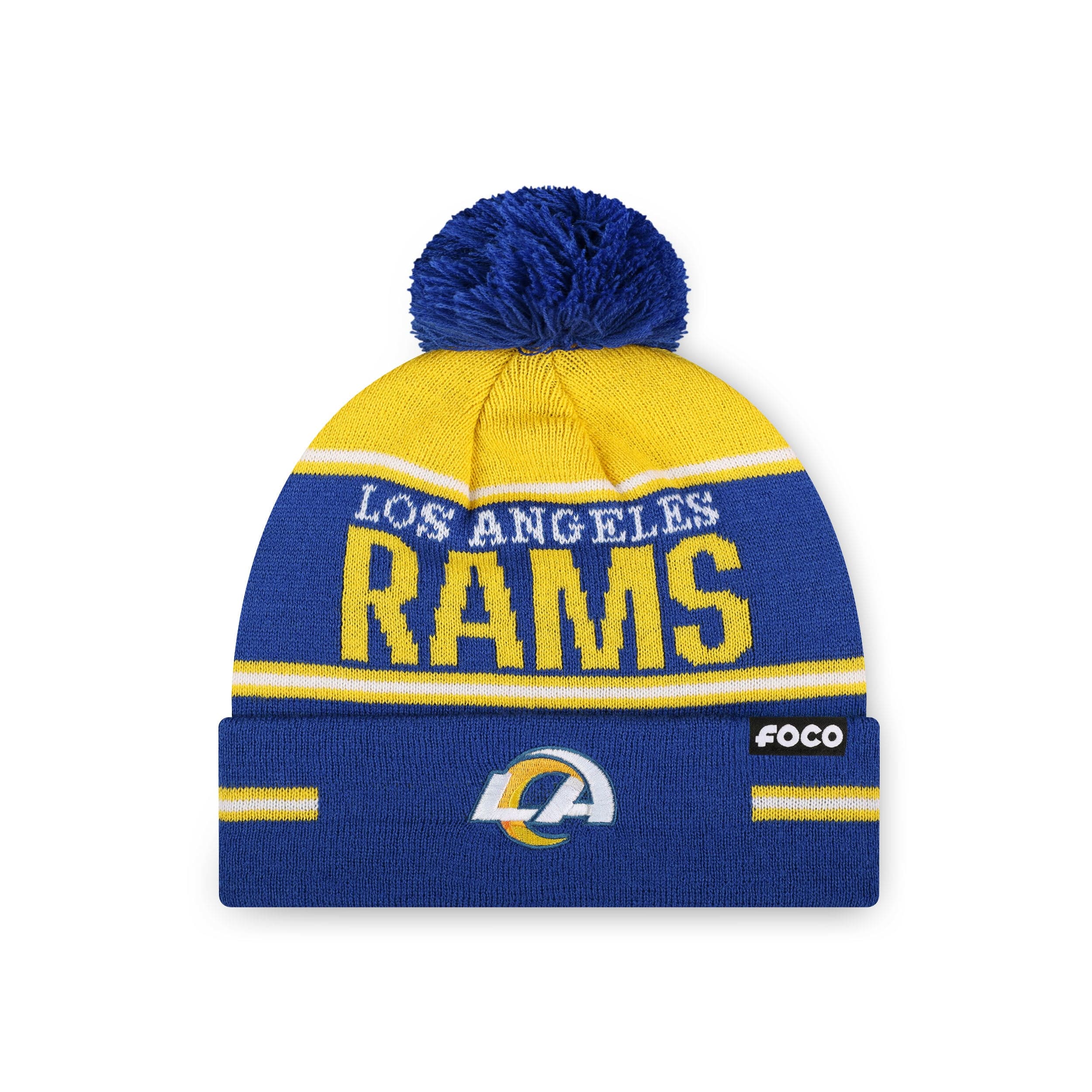 Los Angeles Rams NFL Big Wordmark Stripe Pom Beanie