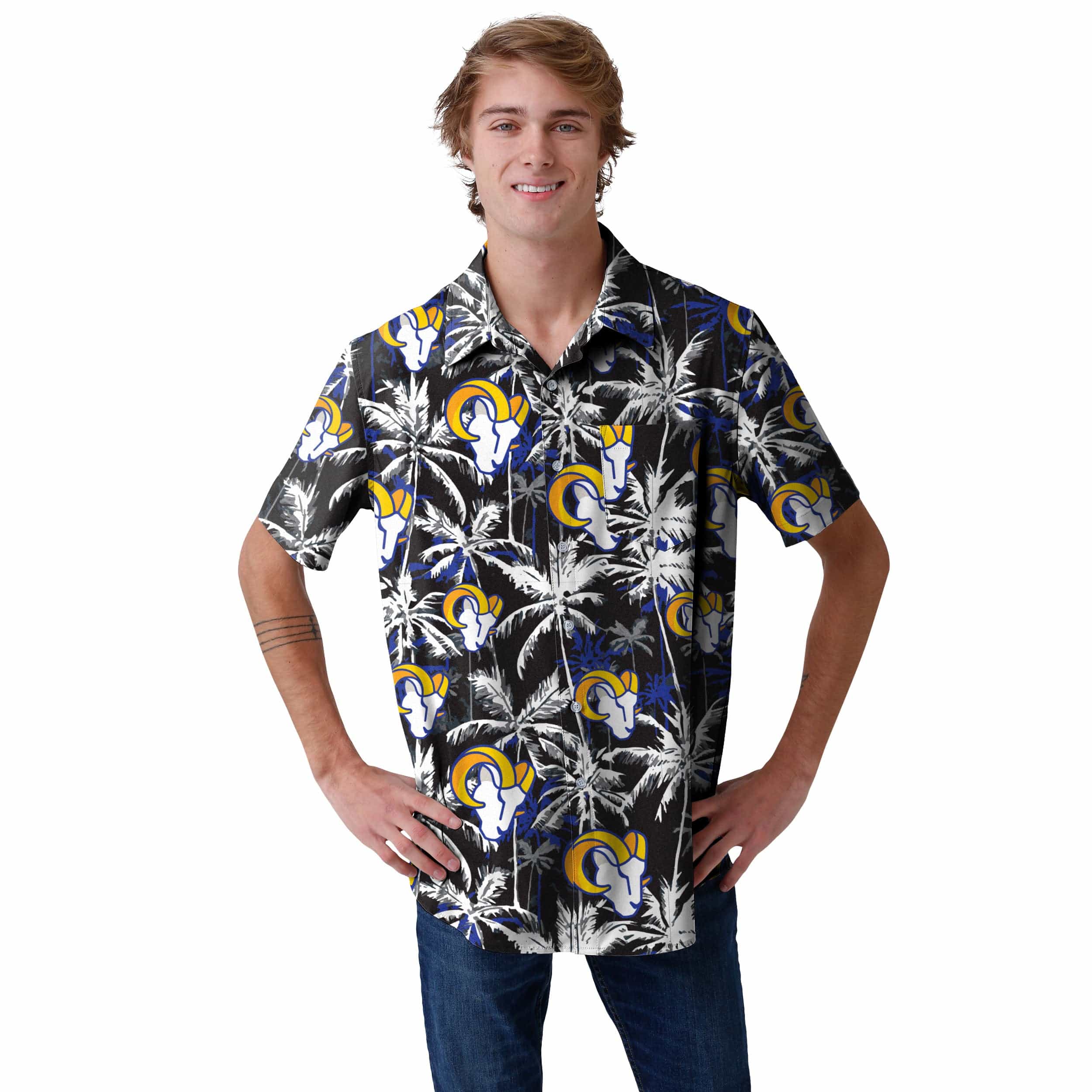 Los Angeles Rams NFL Mens Black Floral Button Up Shirt - Image 2