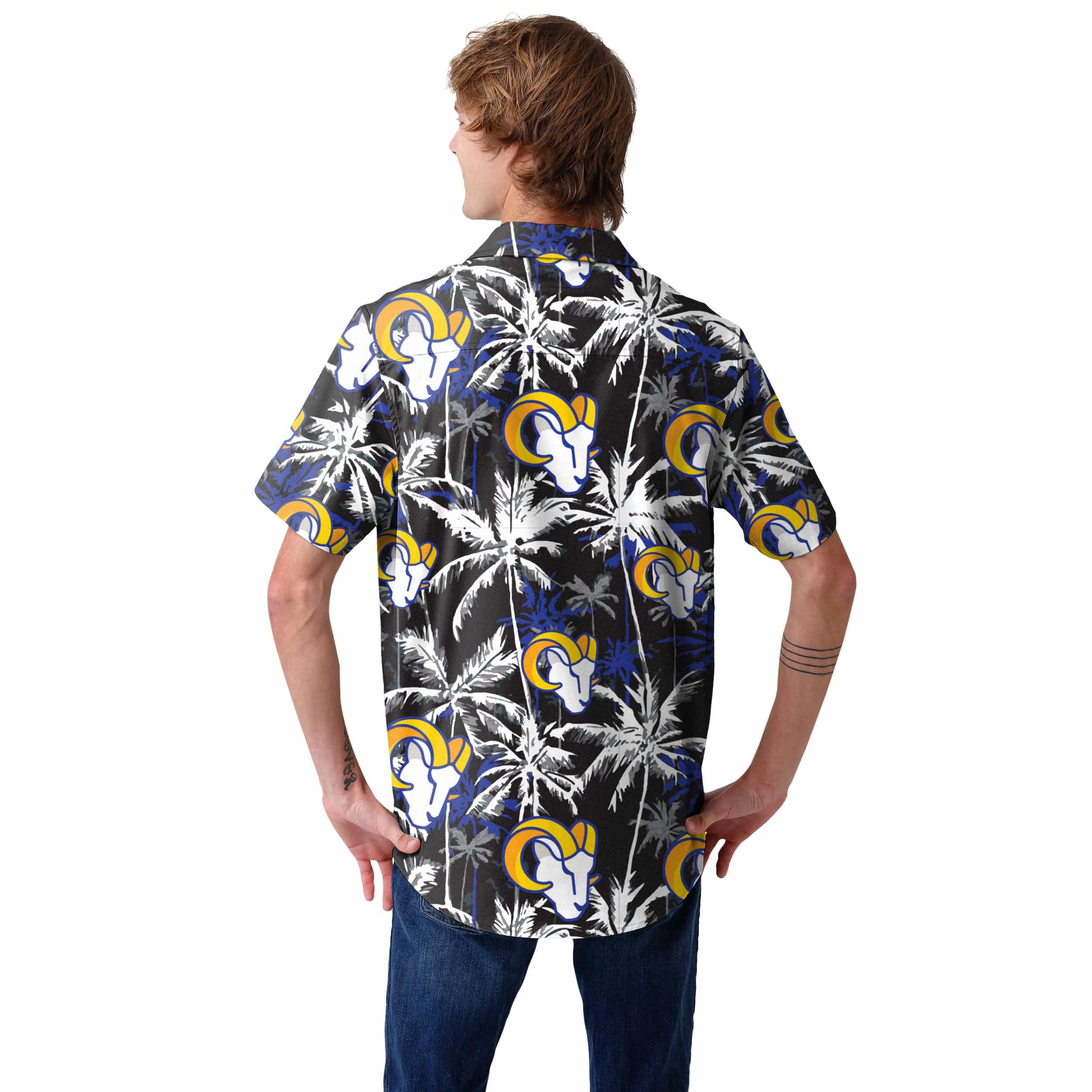 Los Angeles Rams NFL Mens Black Floral Button Up Shirt - Image 3