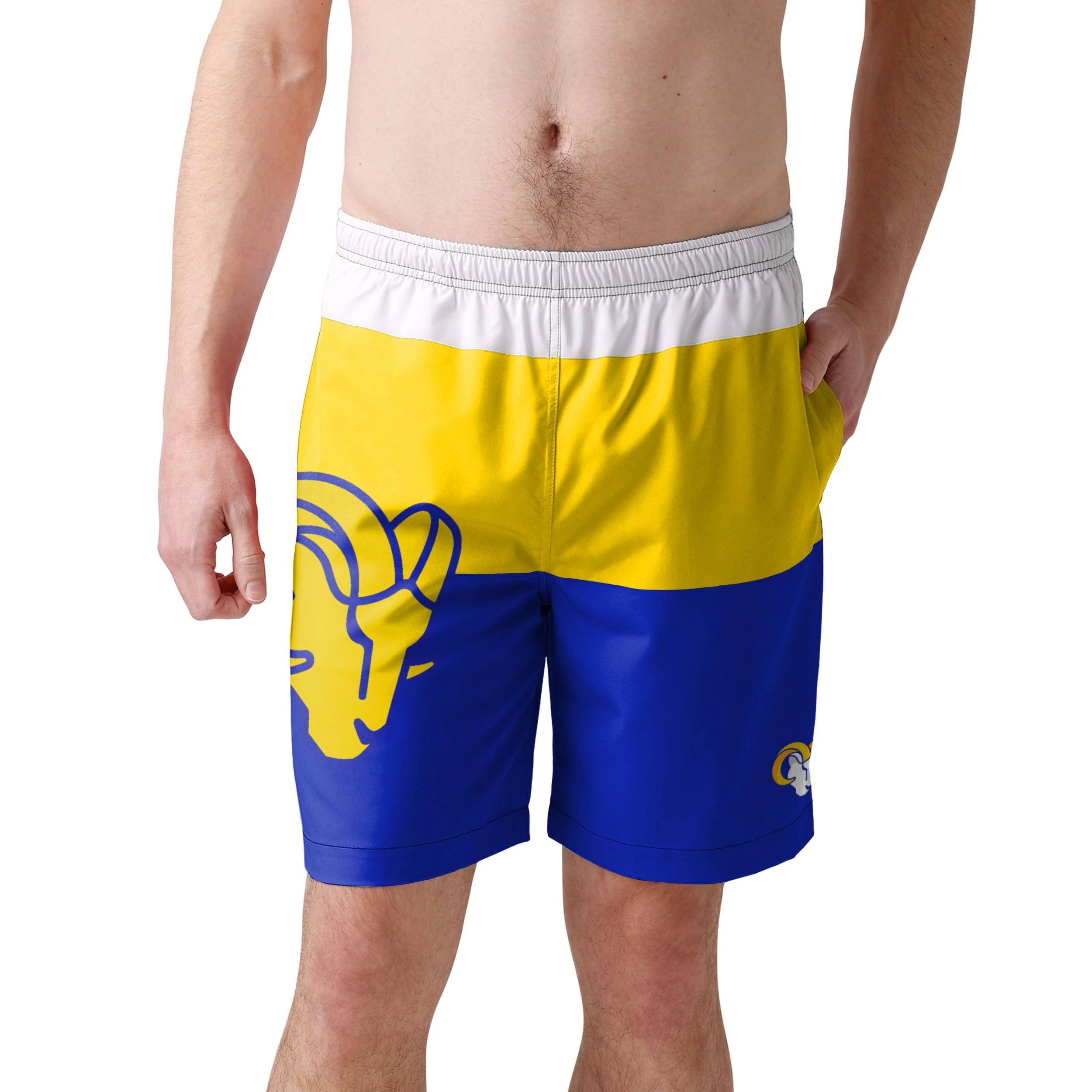 Los Angeles Rams NFL Mens 3 Stripe Big Logo Swimming Trunks - Image 2