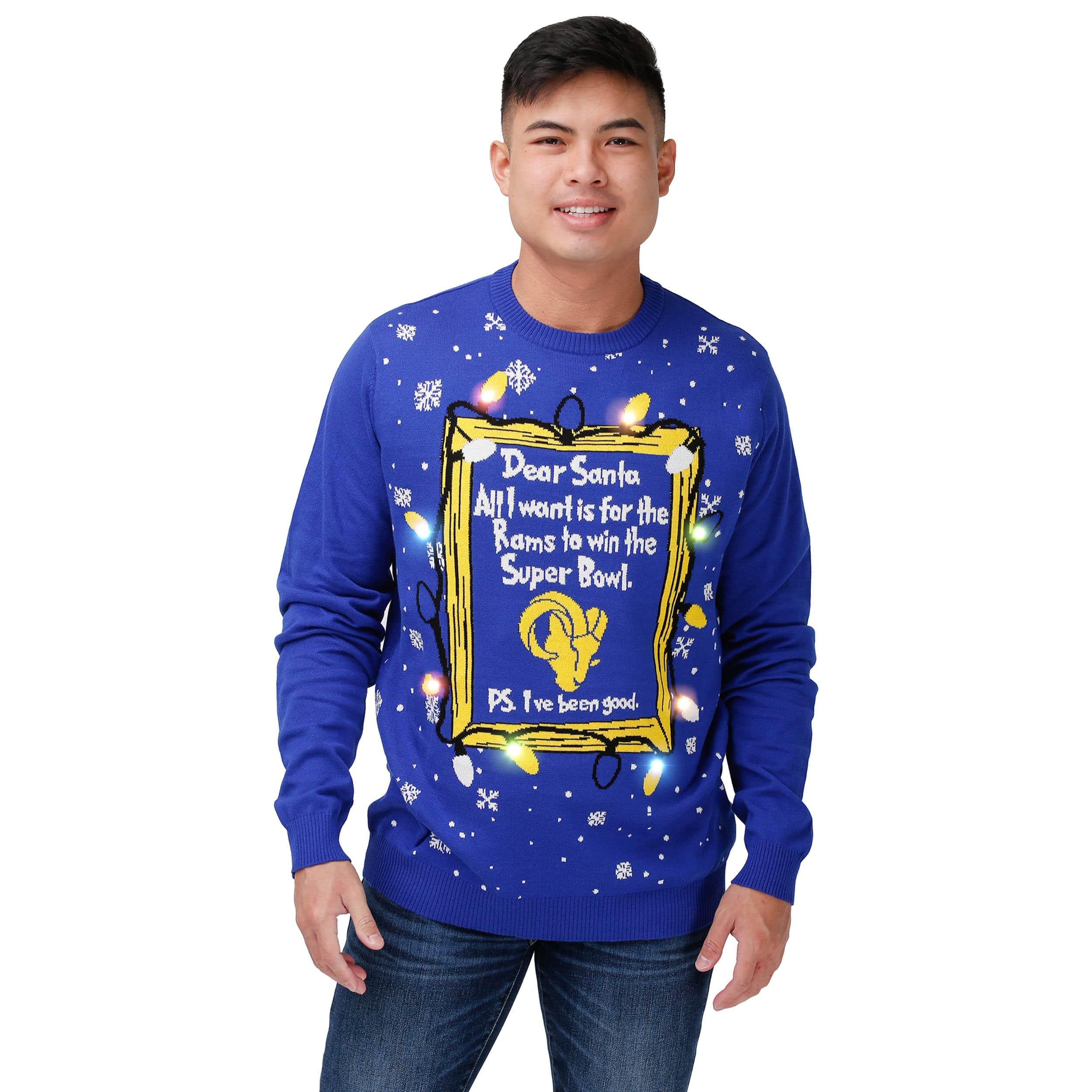 Los Angeles Rams NFL Mens Dear Santa Light Up Sweater - Image 2