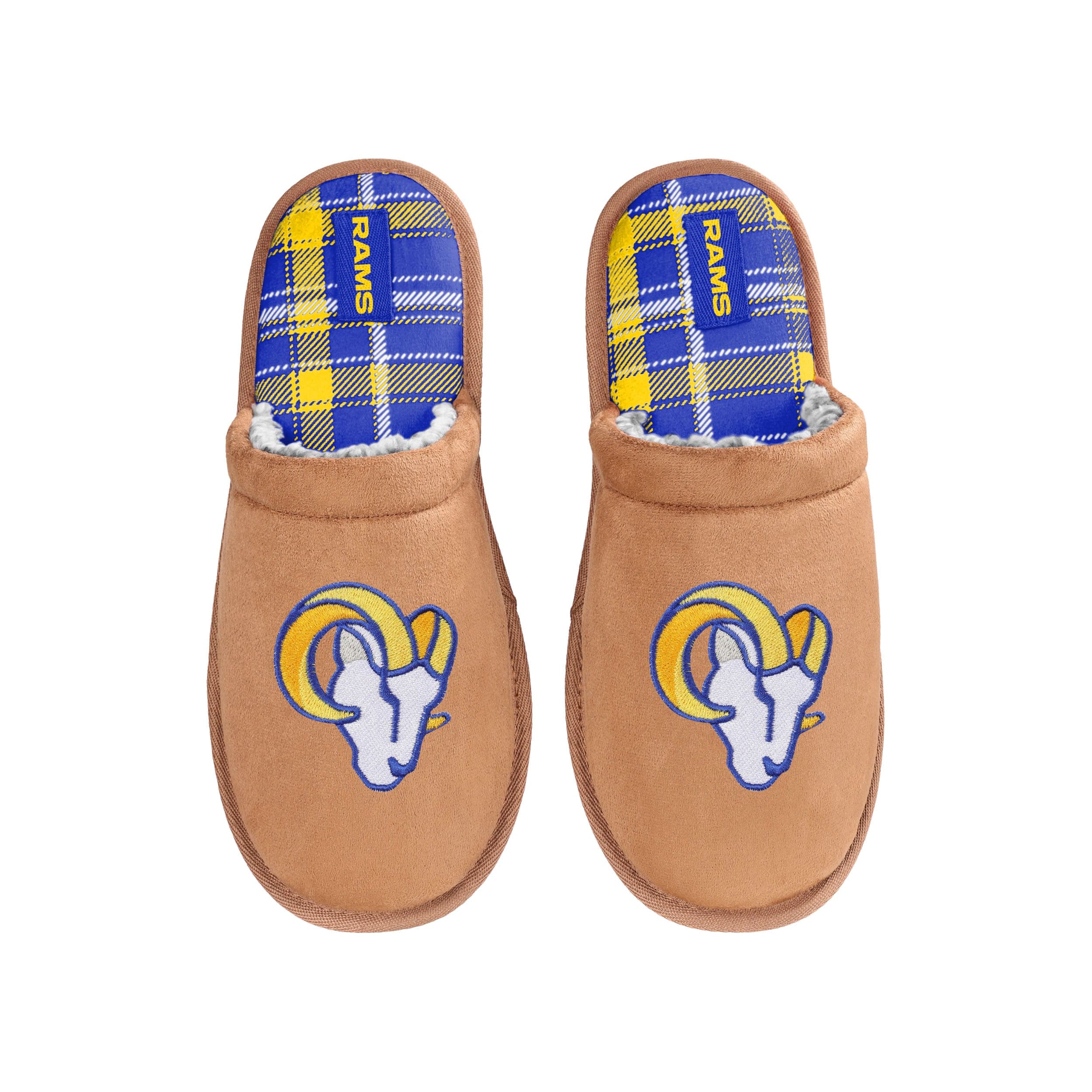 Los Angeles Rams NFL Mens Flannel Lined Brown Suede Scuff Slipper - Image 4